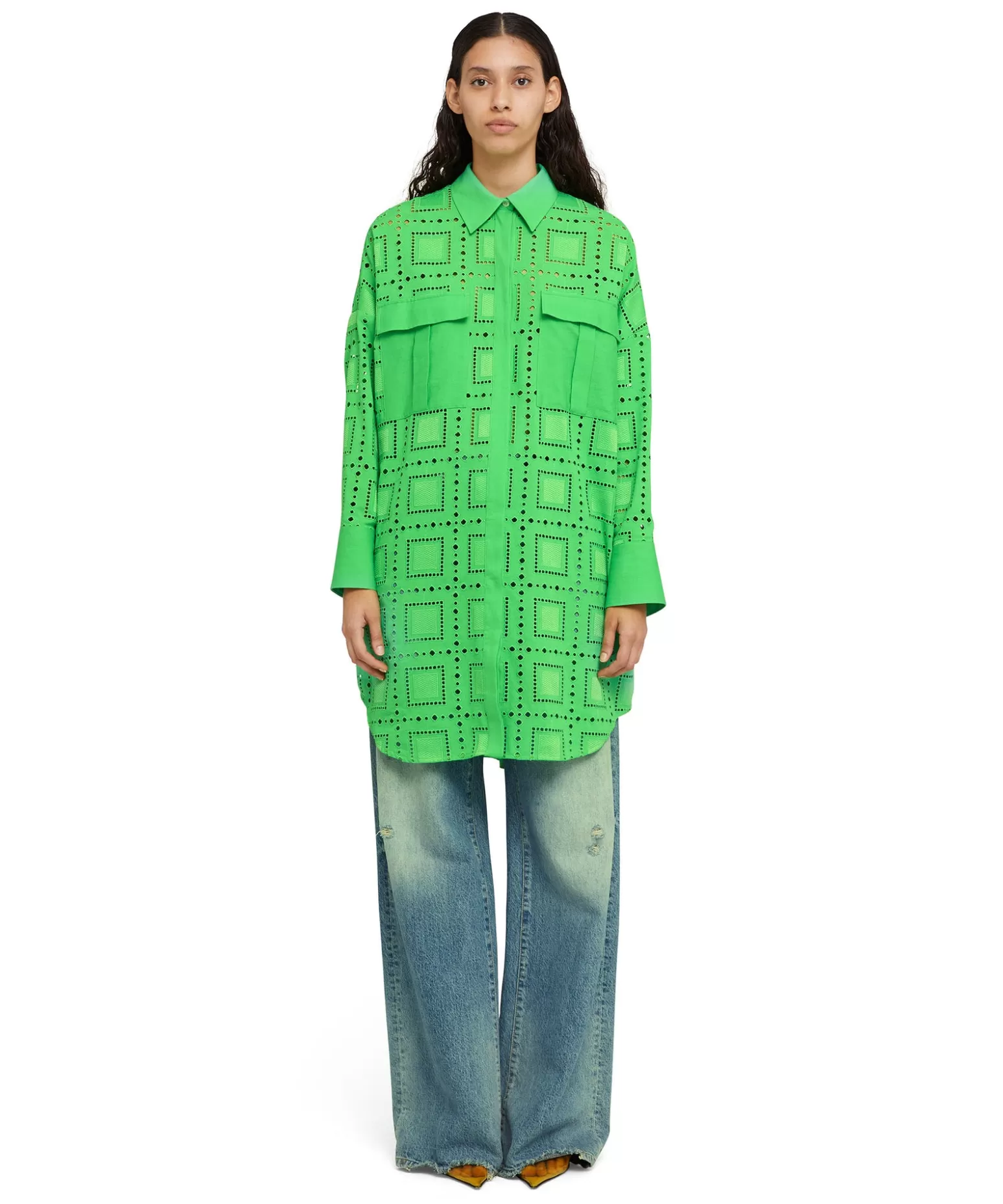 Donna MSGM Abito Chemisier In Cotone Sangallo