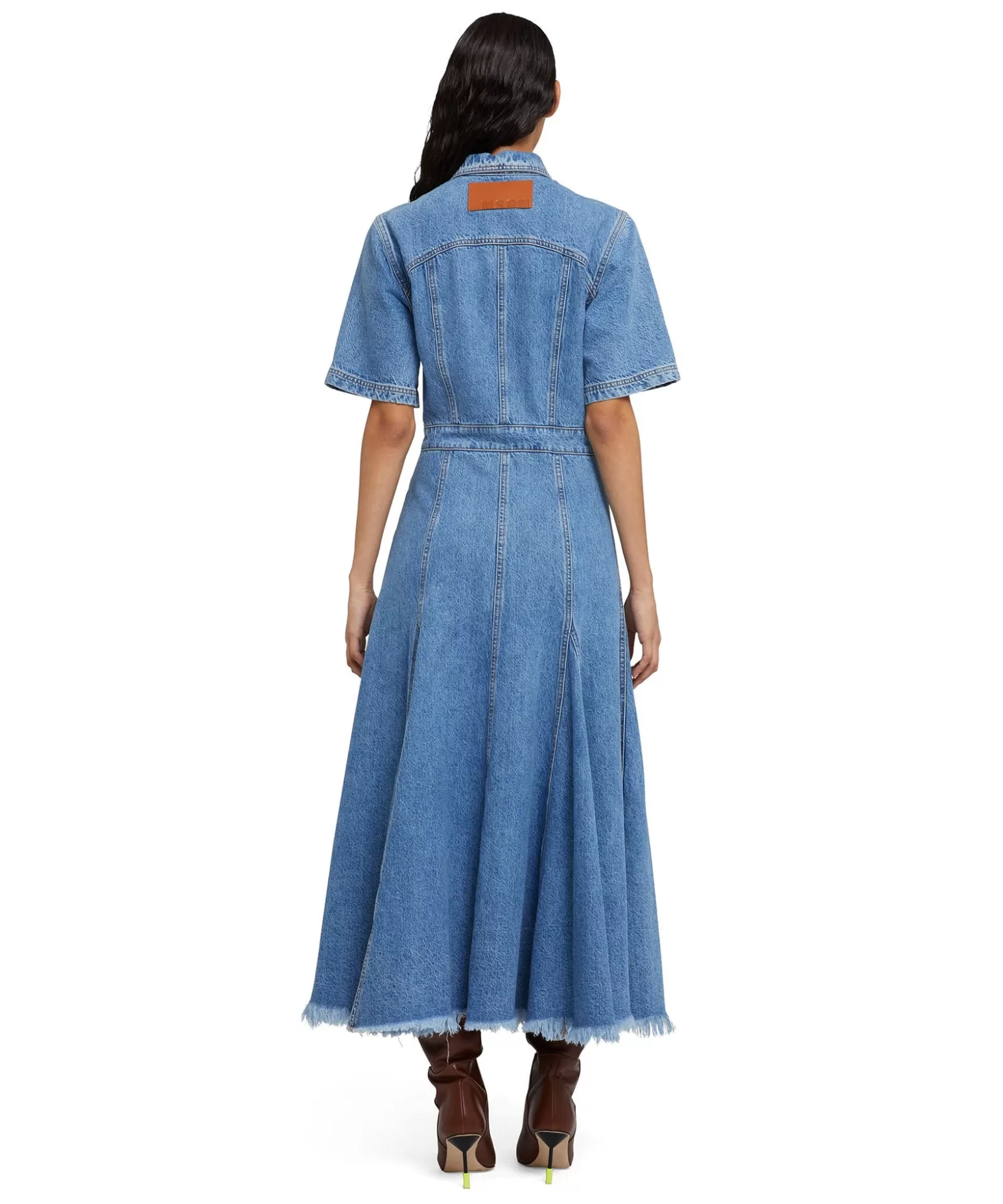 Donna MSGM Abito Midi Di Jeans Con Maniche Corte E Gonna A Ruota