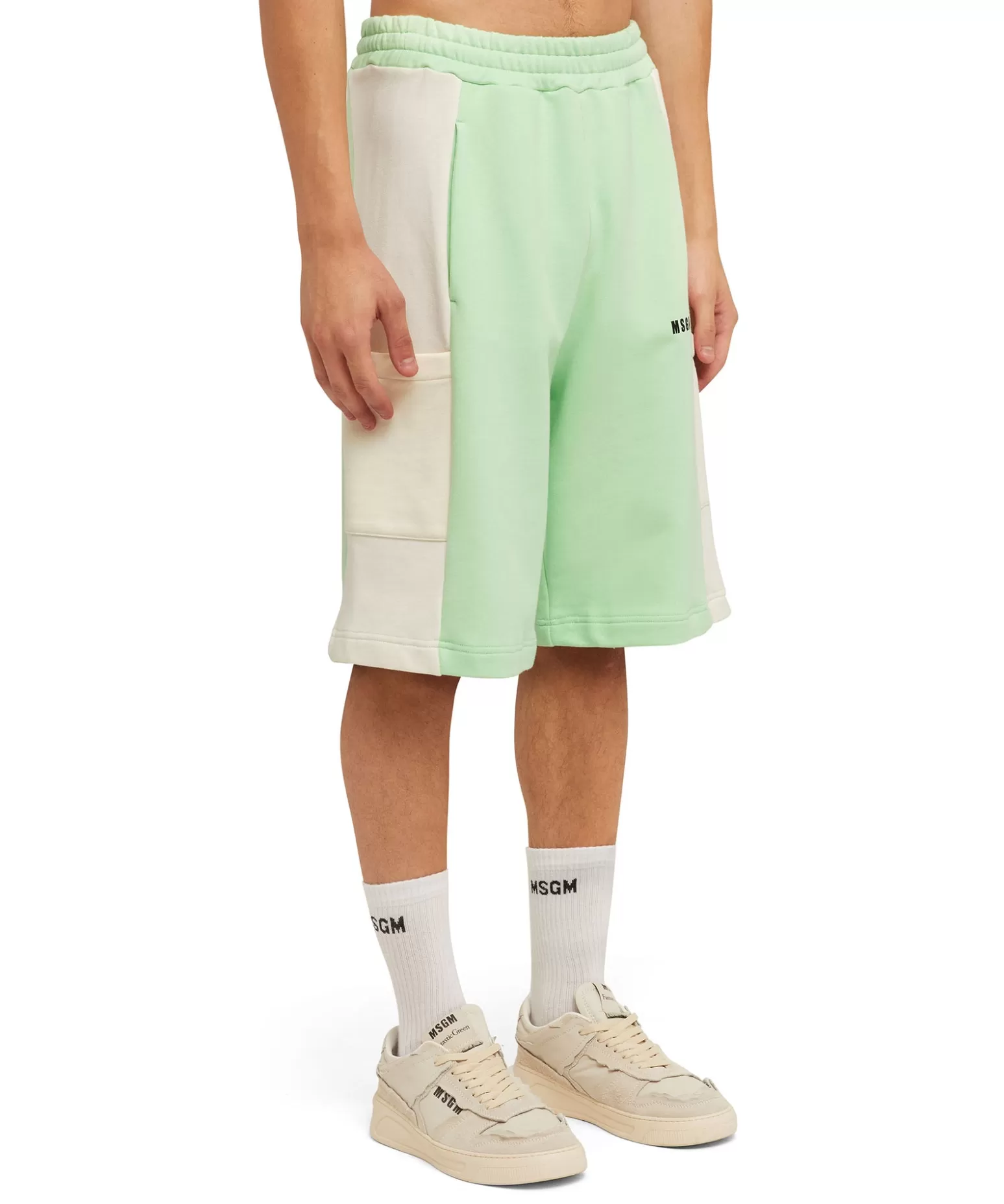 Donna MSGM Bermuda Bicolore In Cotone Organico Della Capsule Fantastic Green