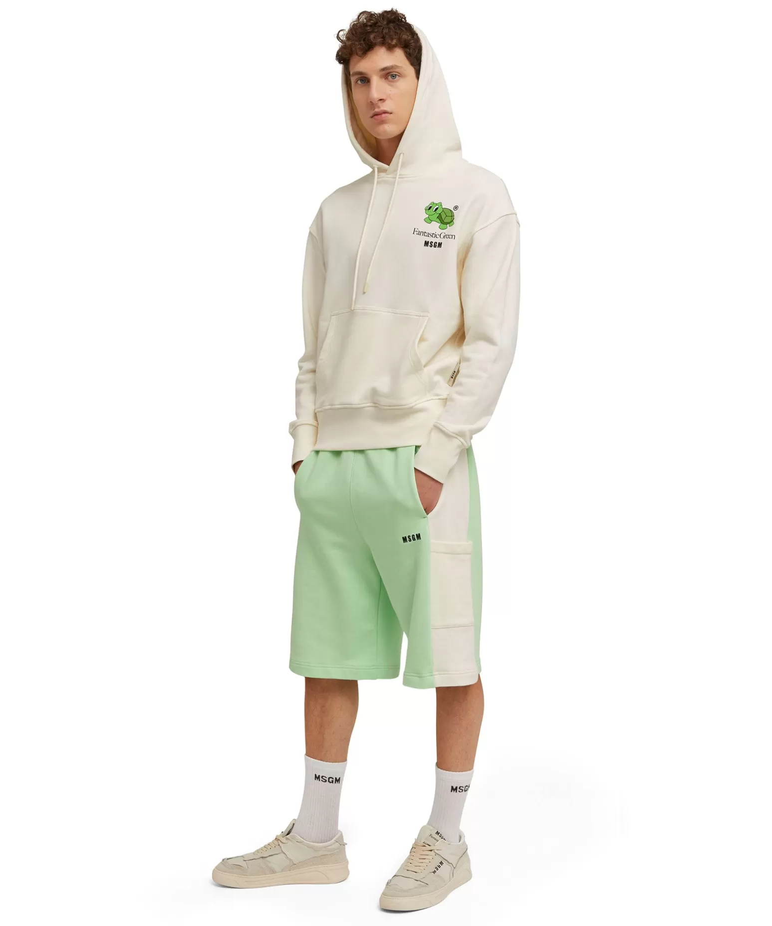 Donna MSGM Bermuda Bicolore In Cotone Organico Della Capsule Fantastic Green
