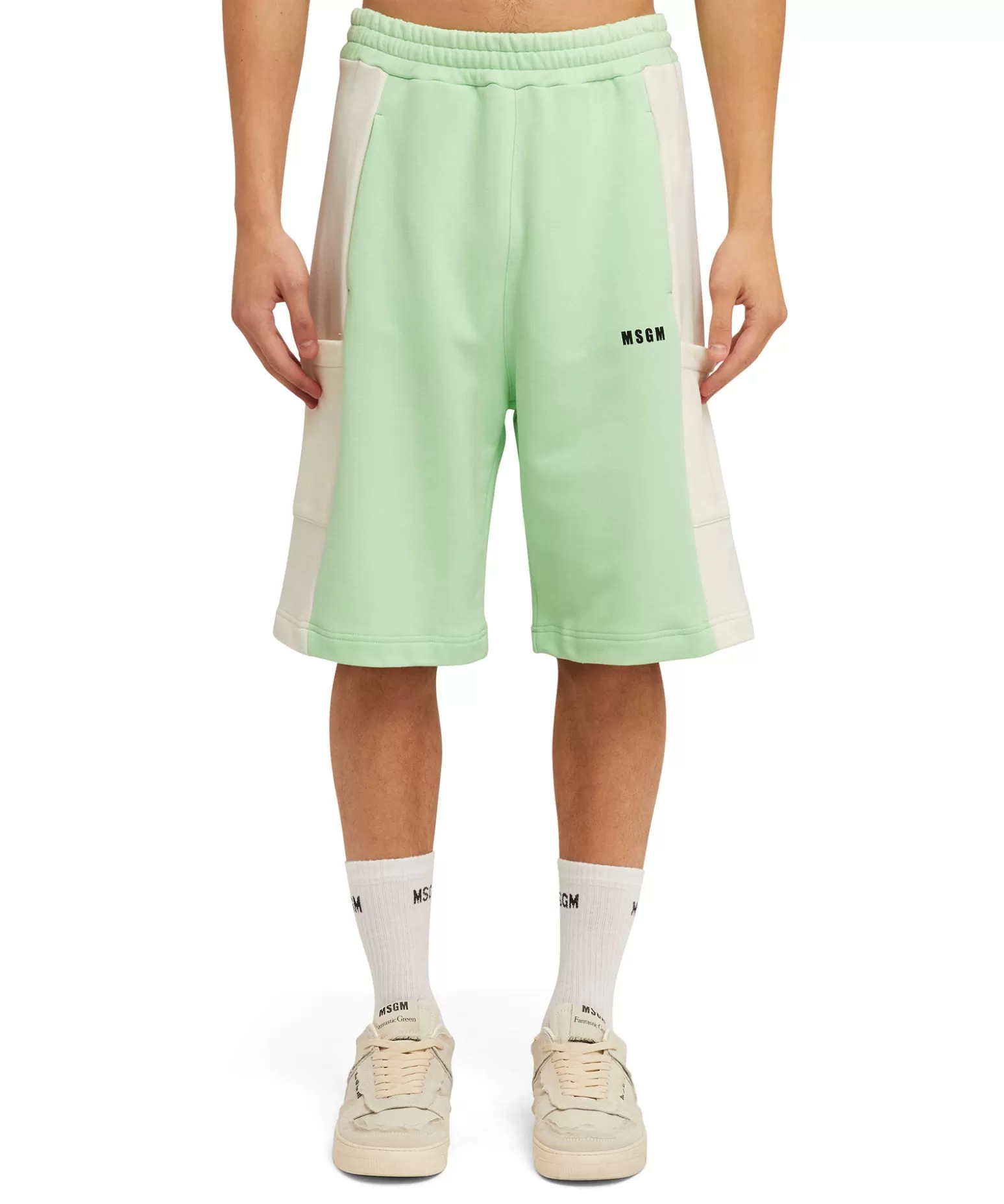 Donna MSGM Bermuda Bicolore In Cotone Organico Della Capsule Fantastic Green