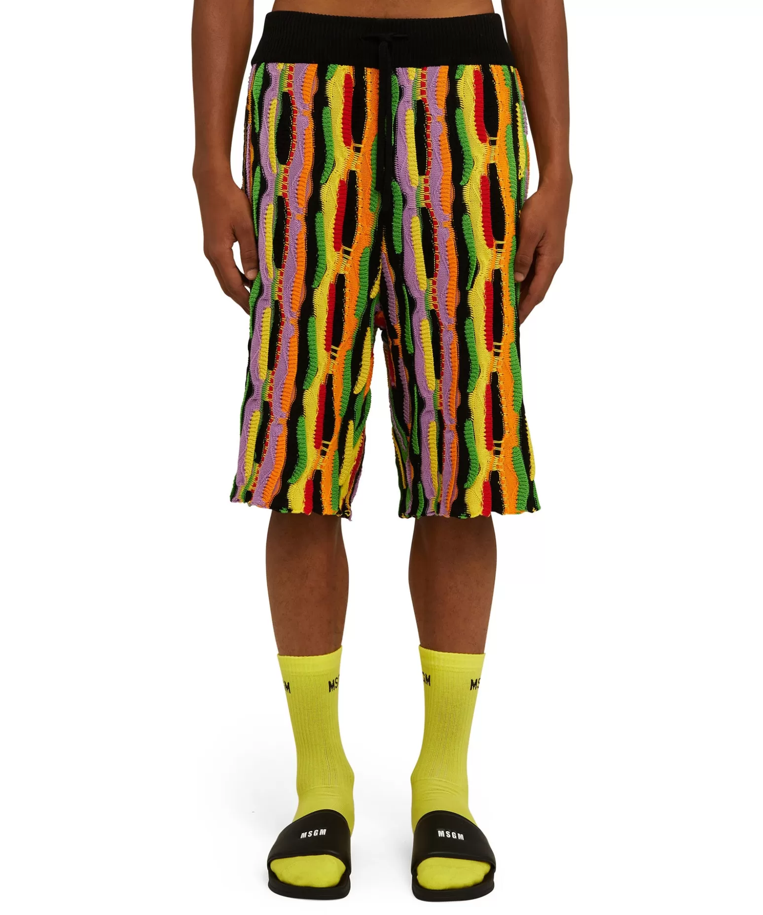 Uomo MSGM Bermuda In Maglia Di Cotone Con Rouches Multicolor