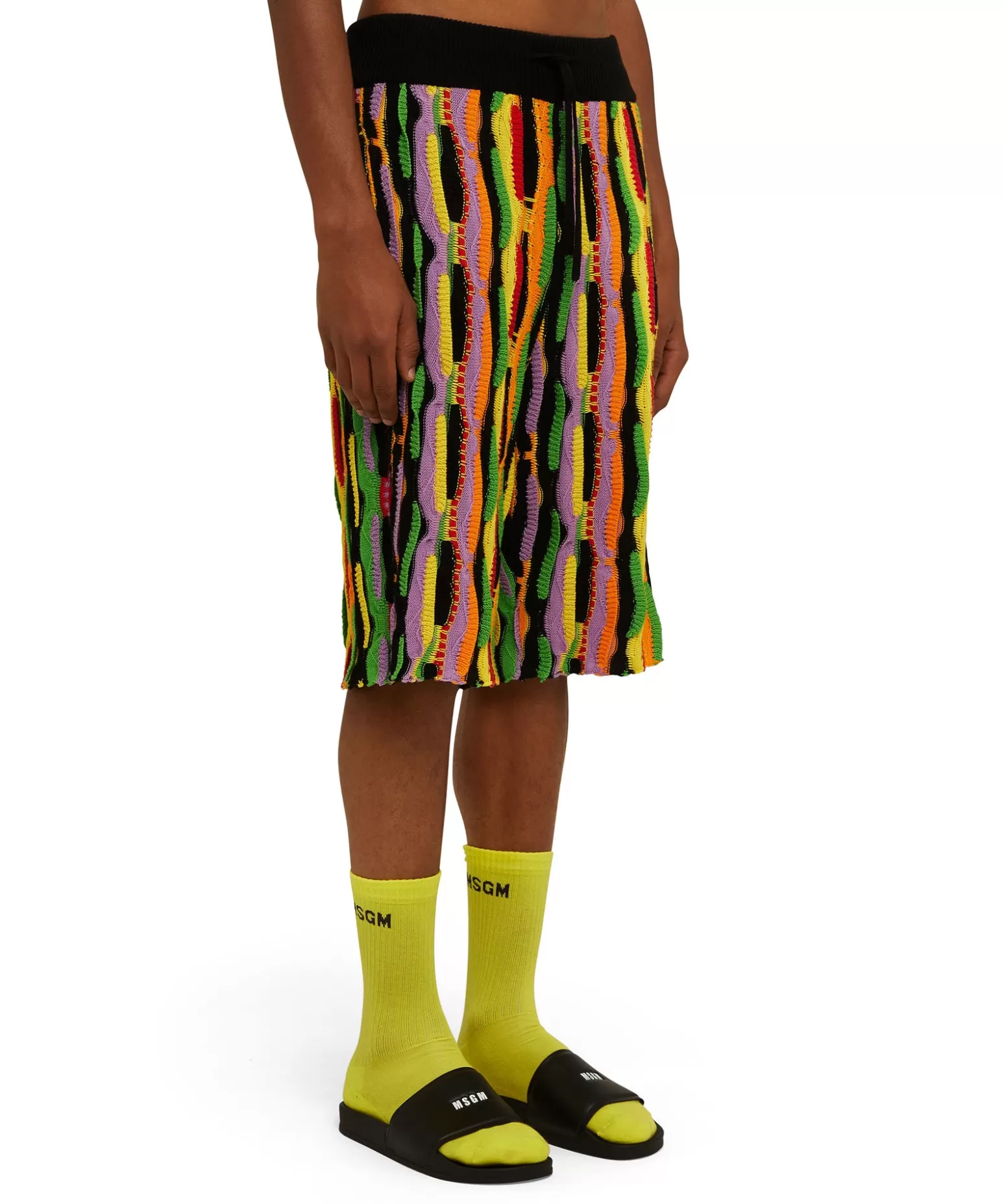 Uomo MSGM Bermuda In Maglia Di Cotone Con Rouches Multicolor