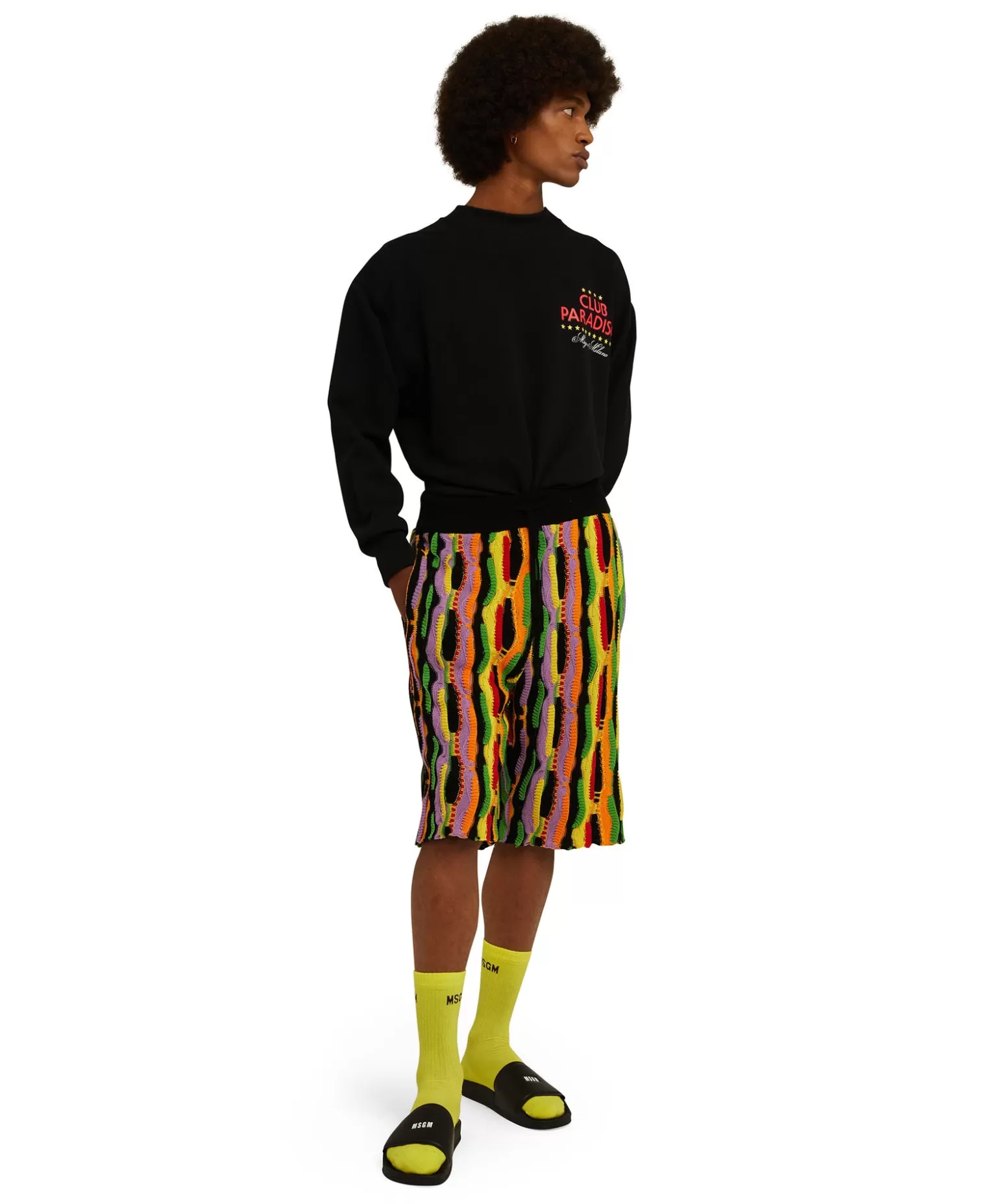 Uomo MSGM Bermuda In Maglia Di Cotone Con Rouches Multicolor