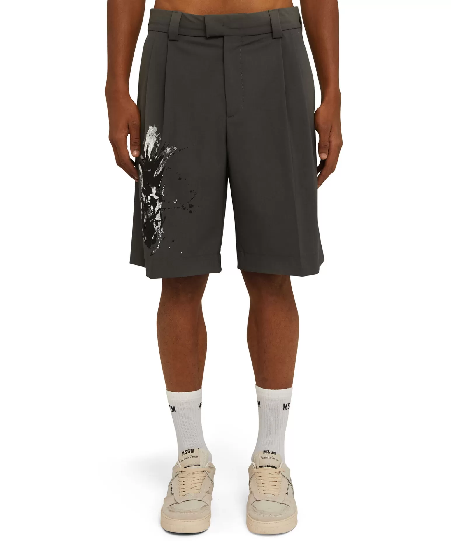 Uomo MSGM Bermuda Tailoring In Fresco Lana Con Stampa Artigianale "Pineapple"