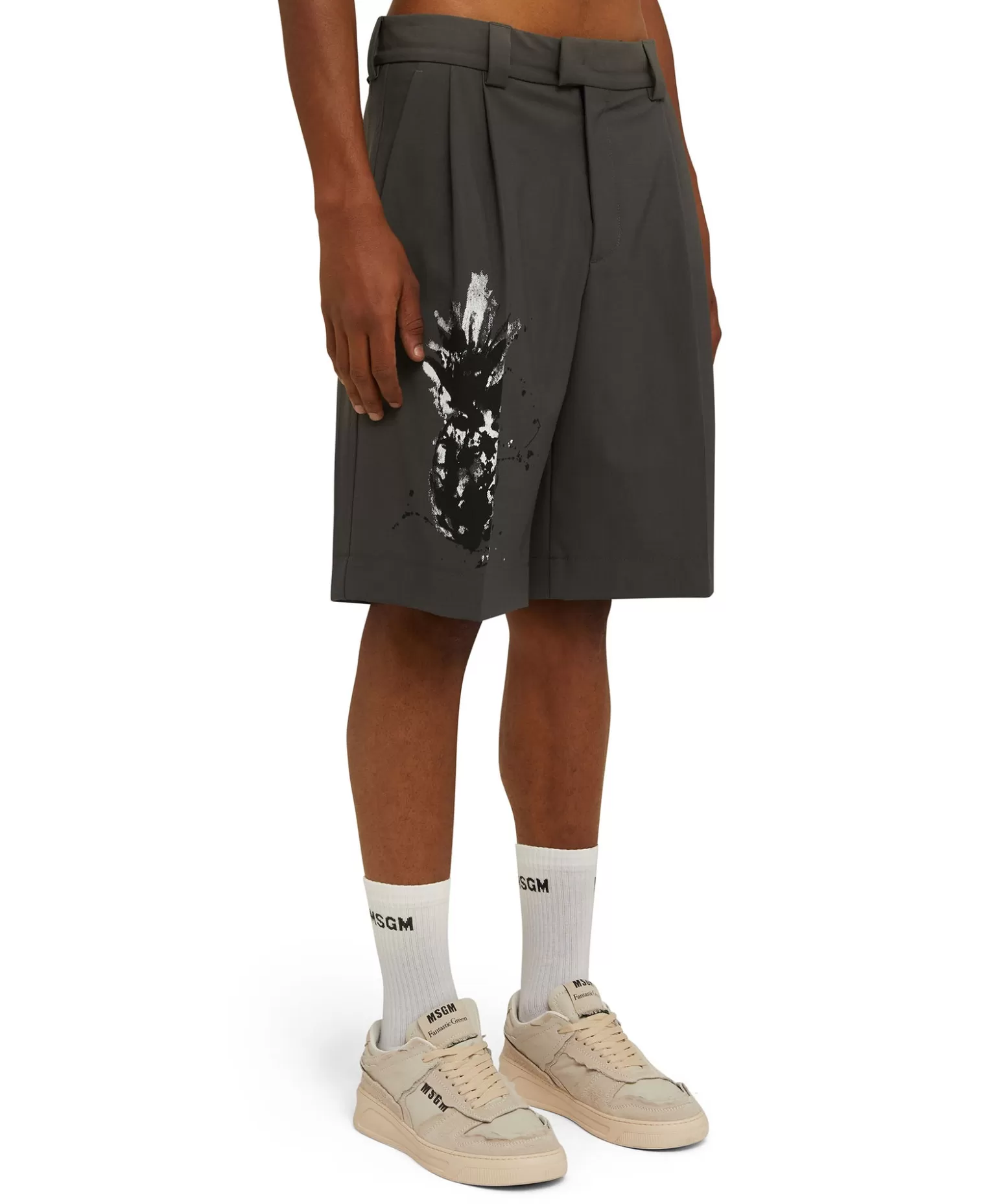 Uomo MSGM Bermuda Tailoring In Fresco Lana Con Stampa Artigianale "Pineapple"