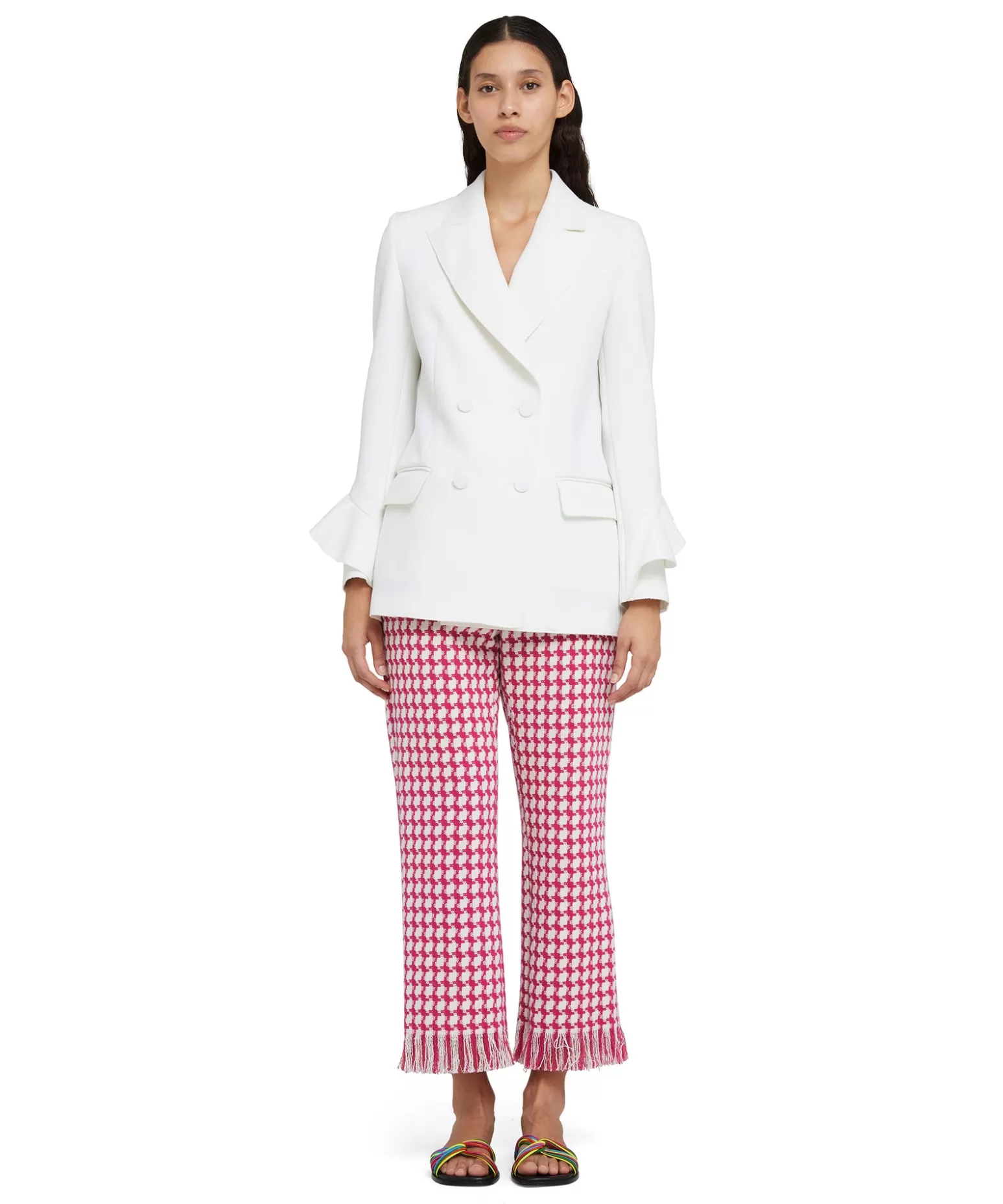 Donna MSGM Blazer Doppiopetto In Double Crepe Cady Con Rouches Applicate