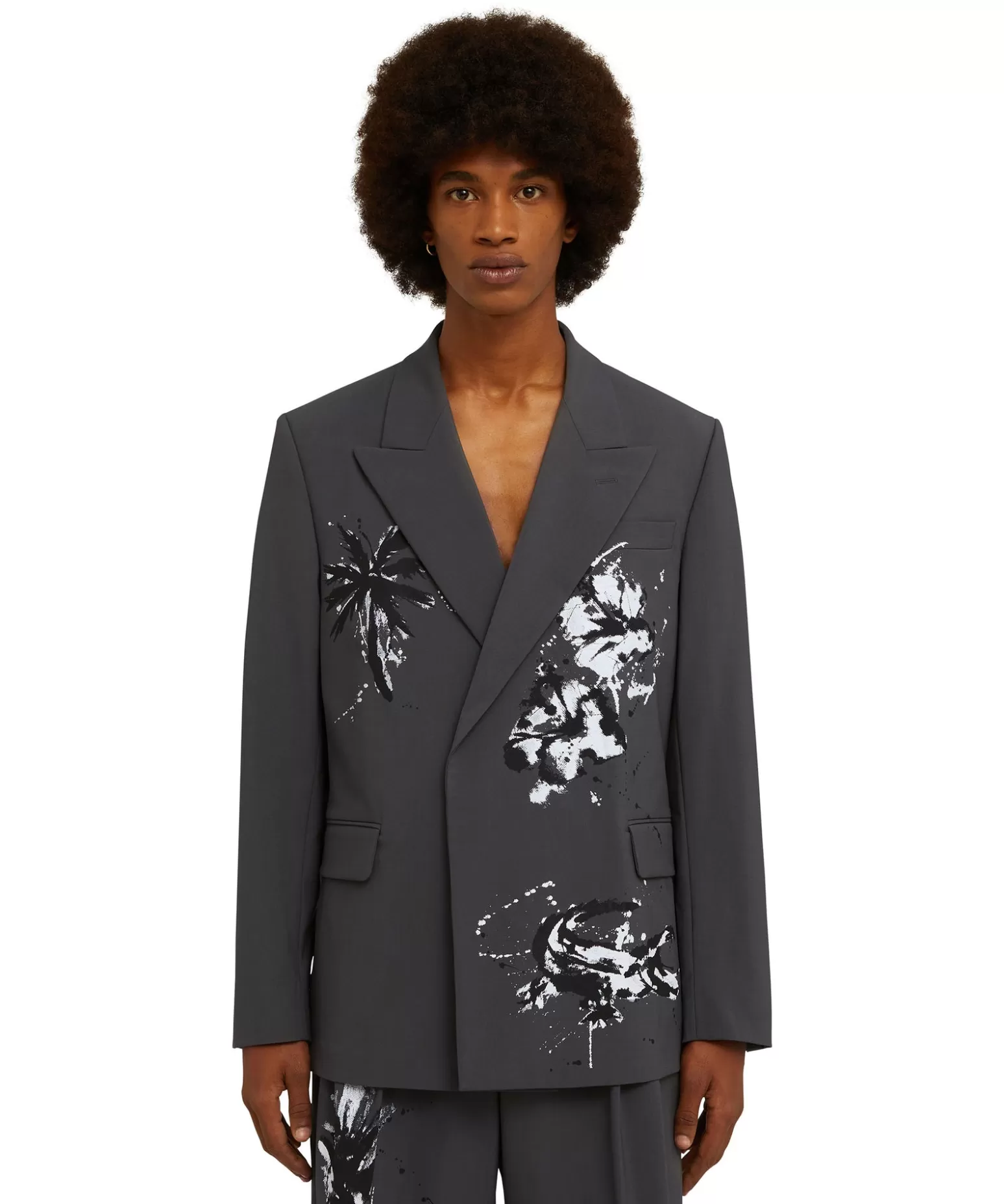 Uomo MSGM Blazer Doppiopetto In Fresco Lana Con Stampa Artigianale "Pinapple"