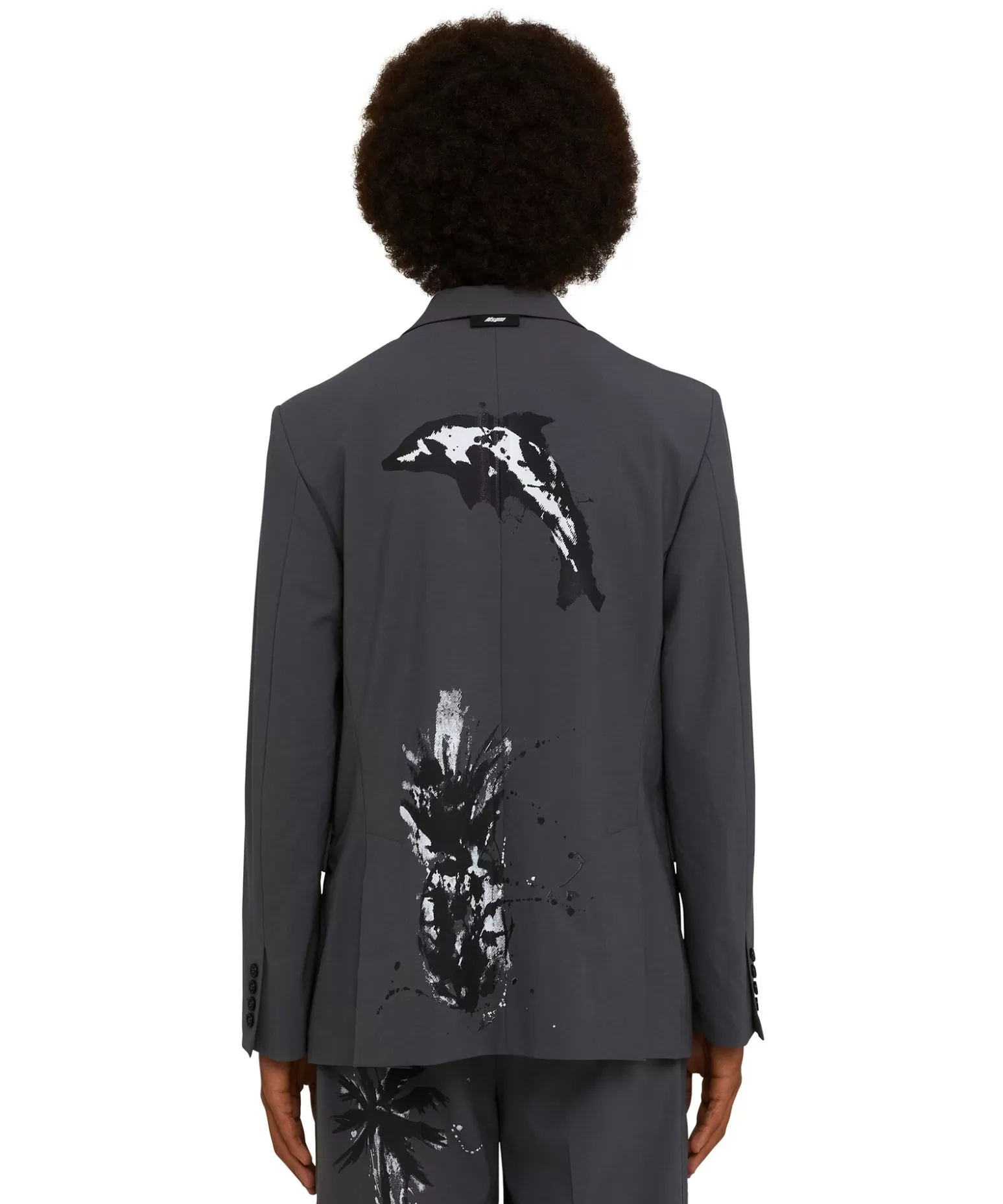 Uomo MSGM Blazer Doppiopetto In Fresco Lana Con Stampa Artigianale "Pinapple"