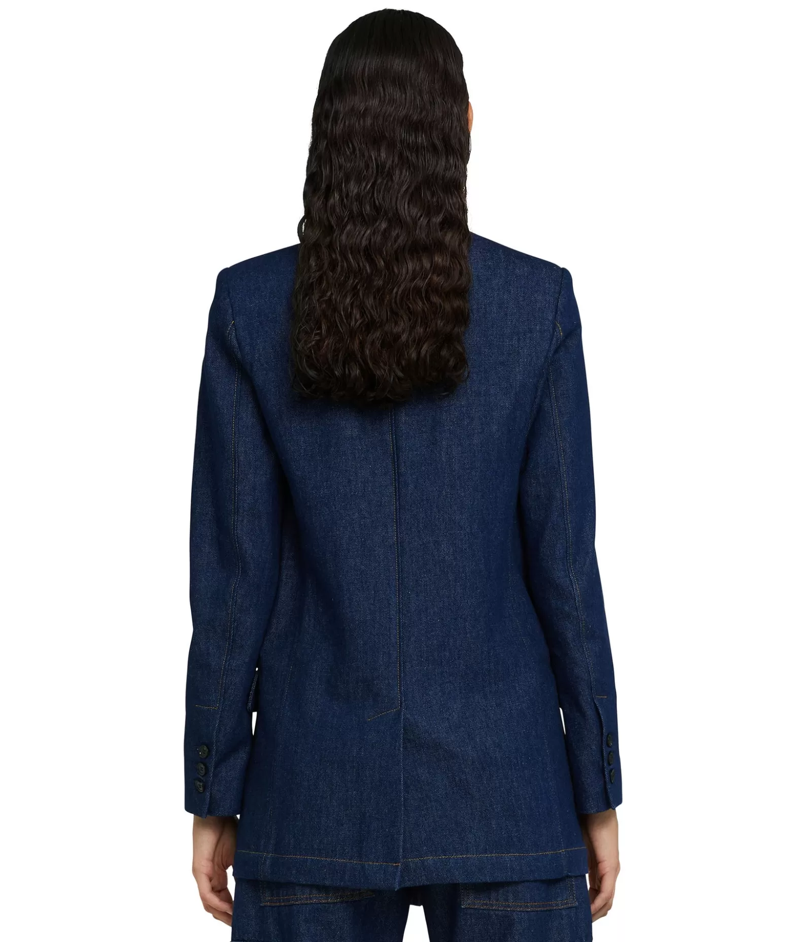 Donna MSGM Blazer Monopetto In Denim Con Cuciture A Contrasto