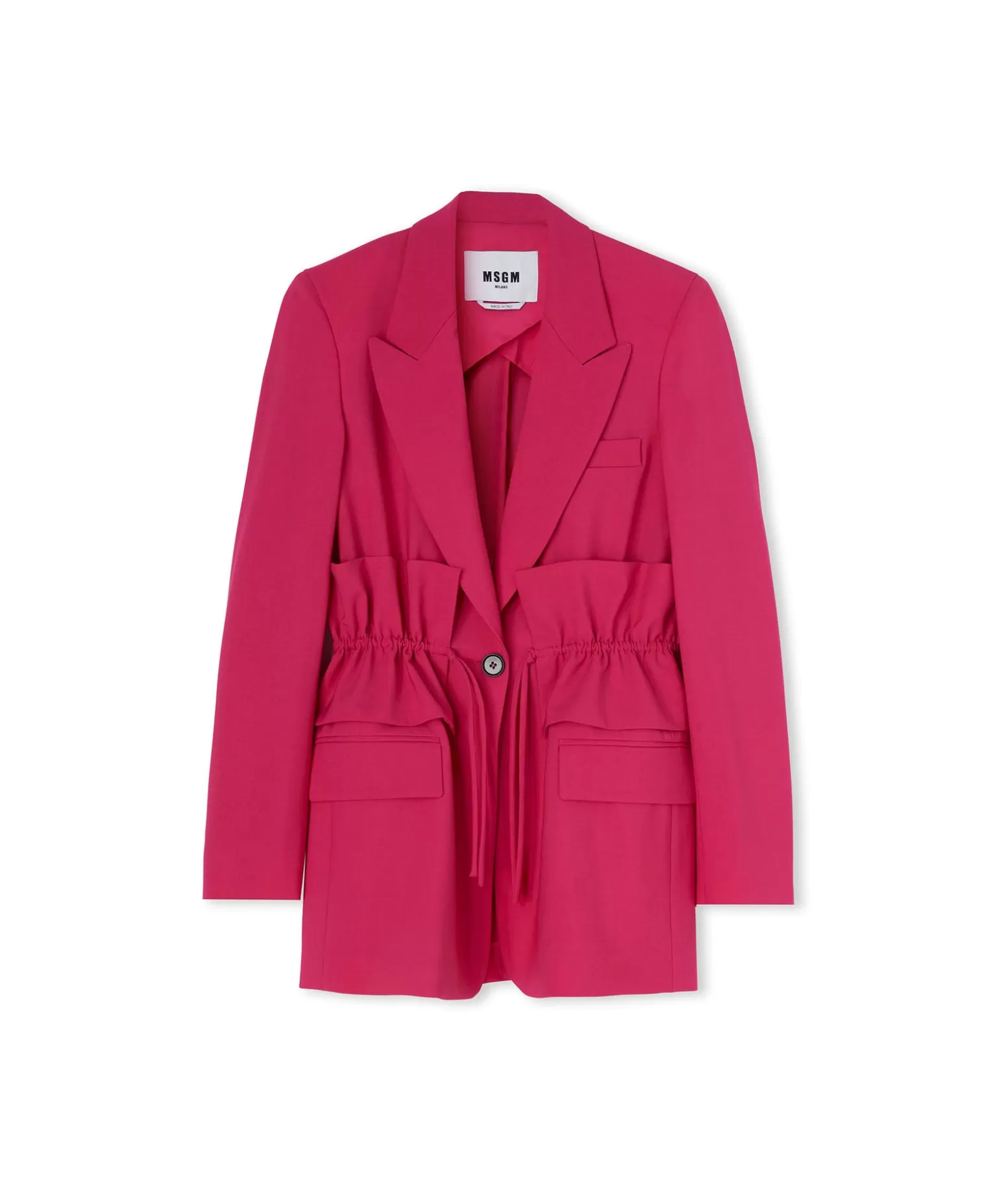 Donna MSGM Blazer Monopetto In Fresco Lana Con Collo A Rever E Rouches In Vita