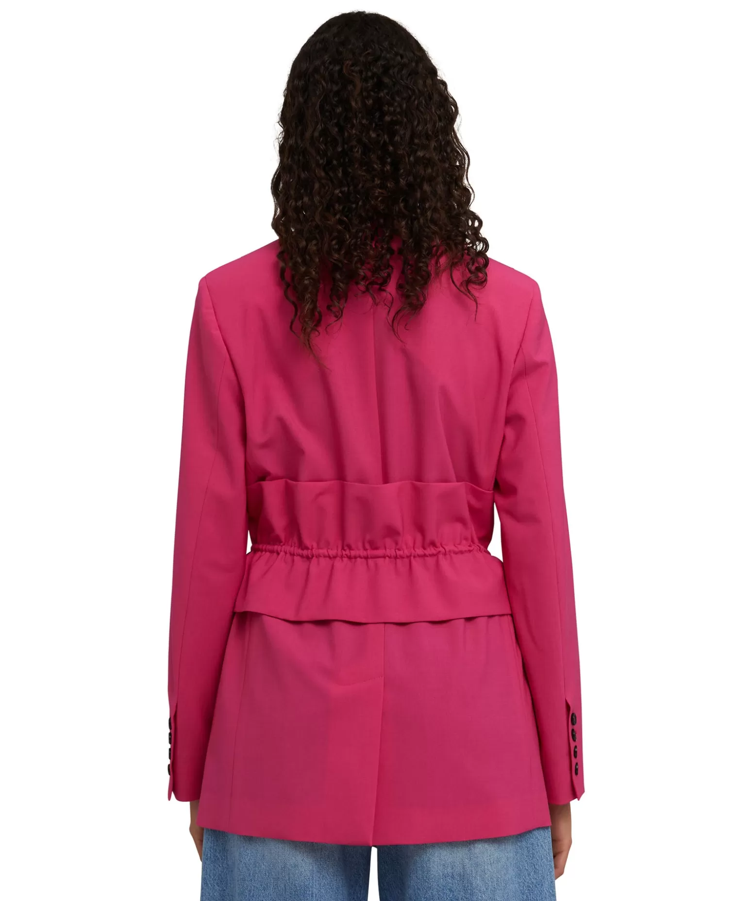 Donna MSGM Blazer Monopetto In Fresco Lana Con Collo A Rever E Rouches In Vita