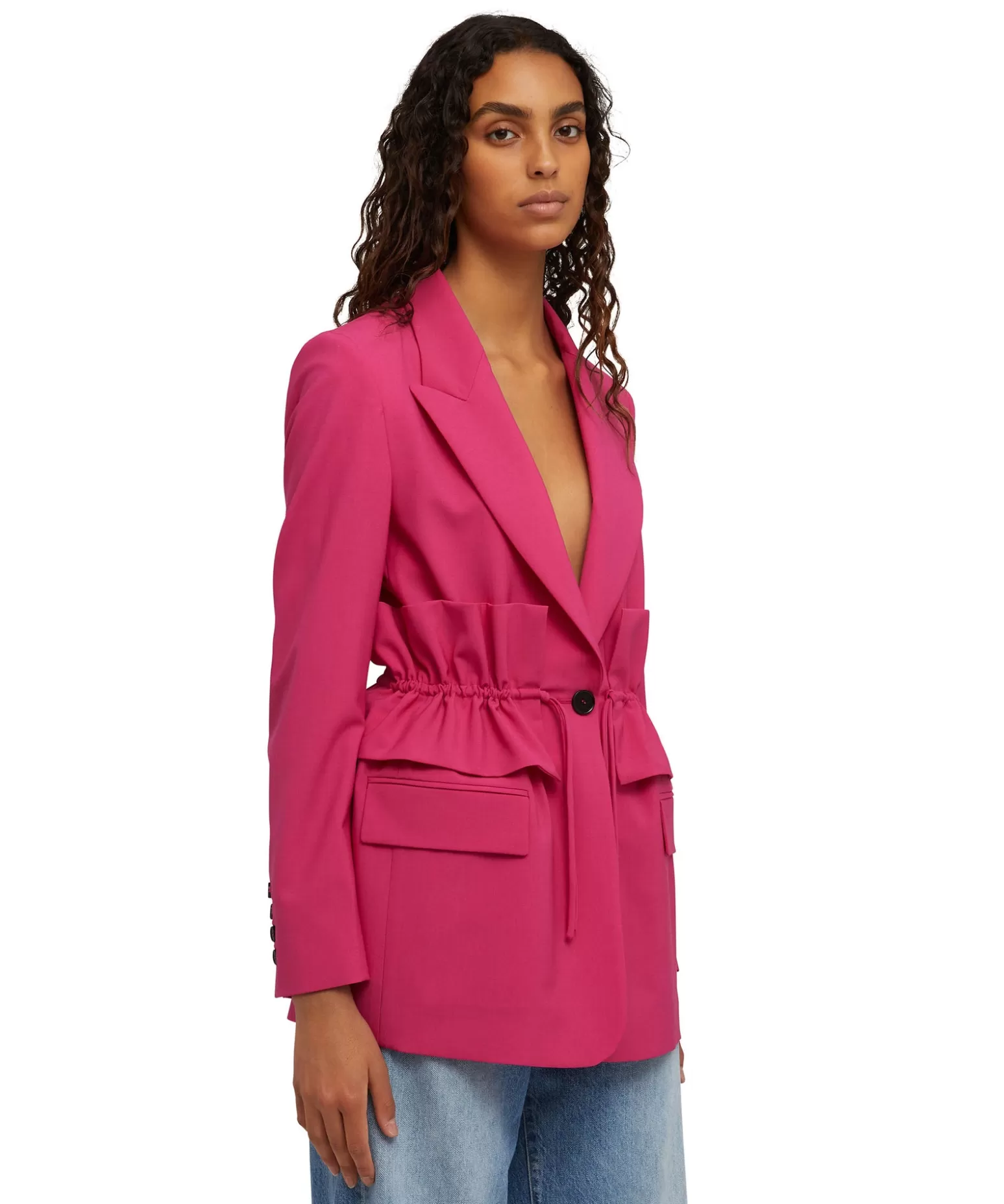 Donna MSGM Blazer Monopetto In Fresco Lana Con Collo A Rever E Rouches In Vita