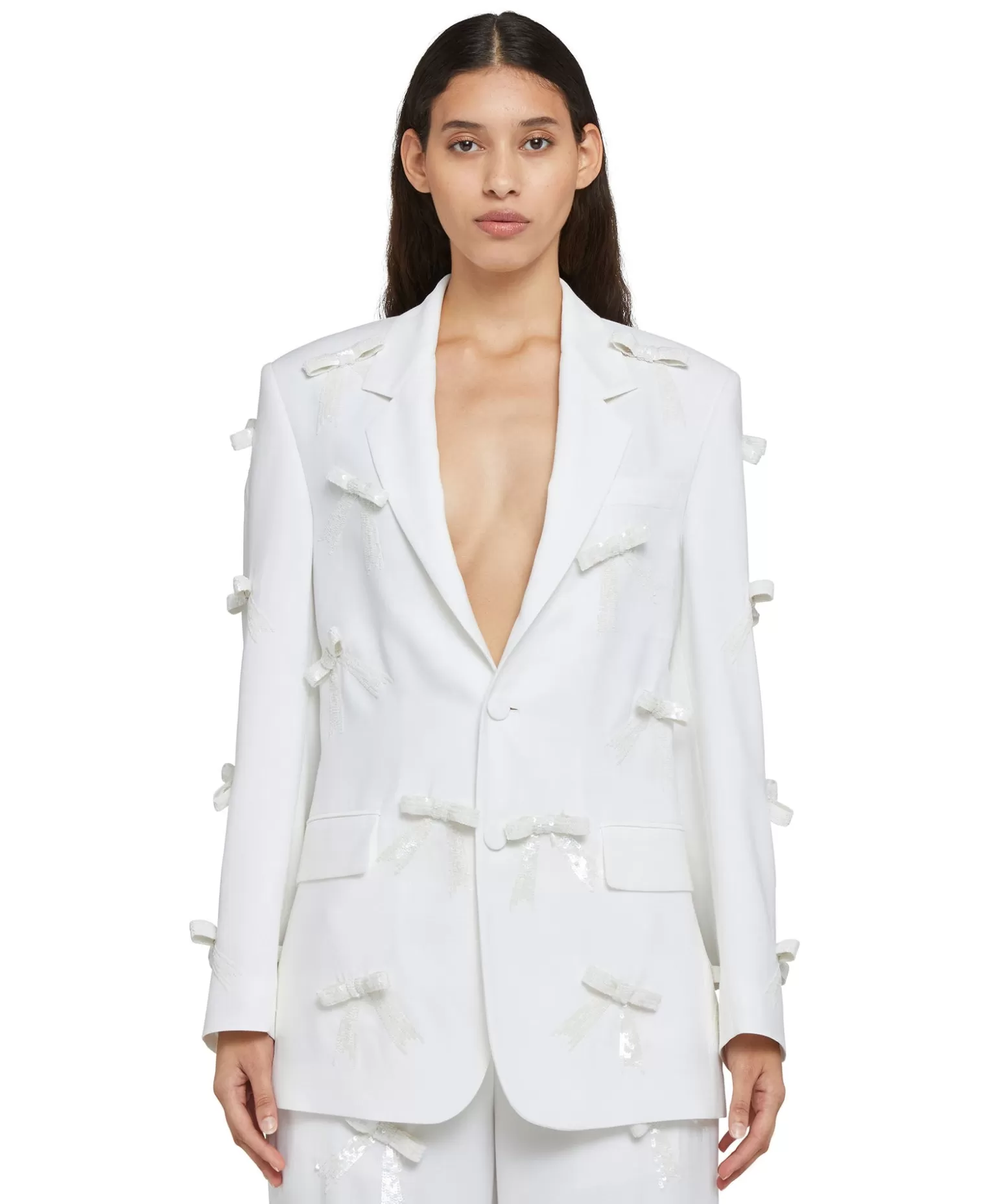 Donna MSGM Blazer Monopetto In Viscosa Con Fiocchi Applicati