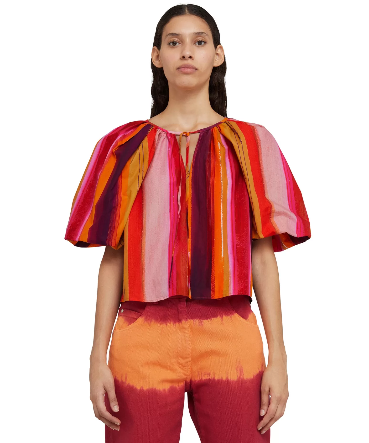 Donna MSGM Blusa In Cotone Con Fantasia "Brushed Stripes"