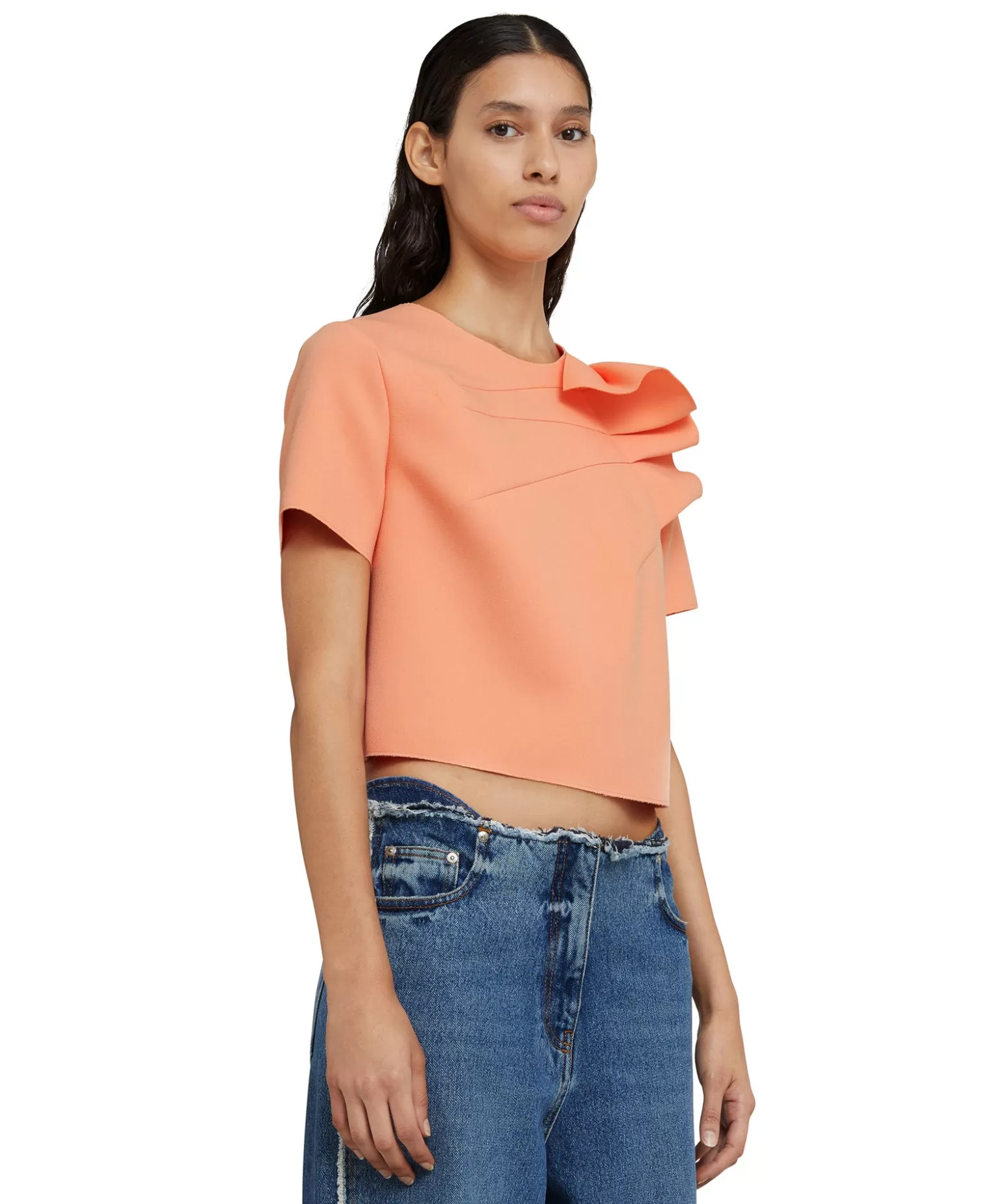 Donna MSGM Blusa In Double Crepe Cady Con Rouches Applicate