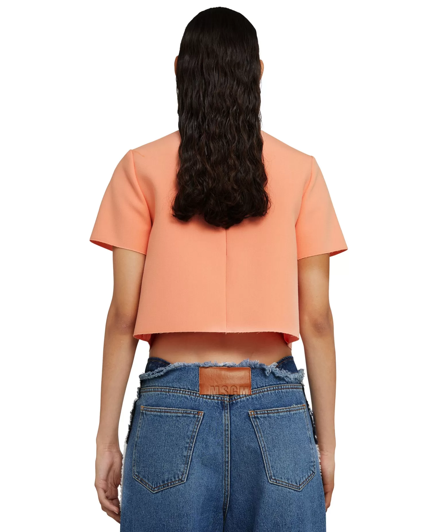 Donna MSGM Blusa In Double Crepe Cady Con Rouches Applicate