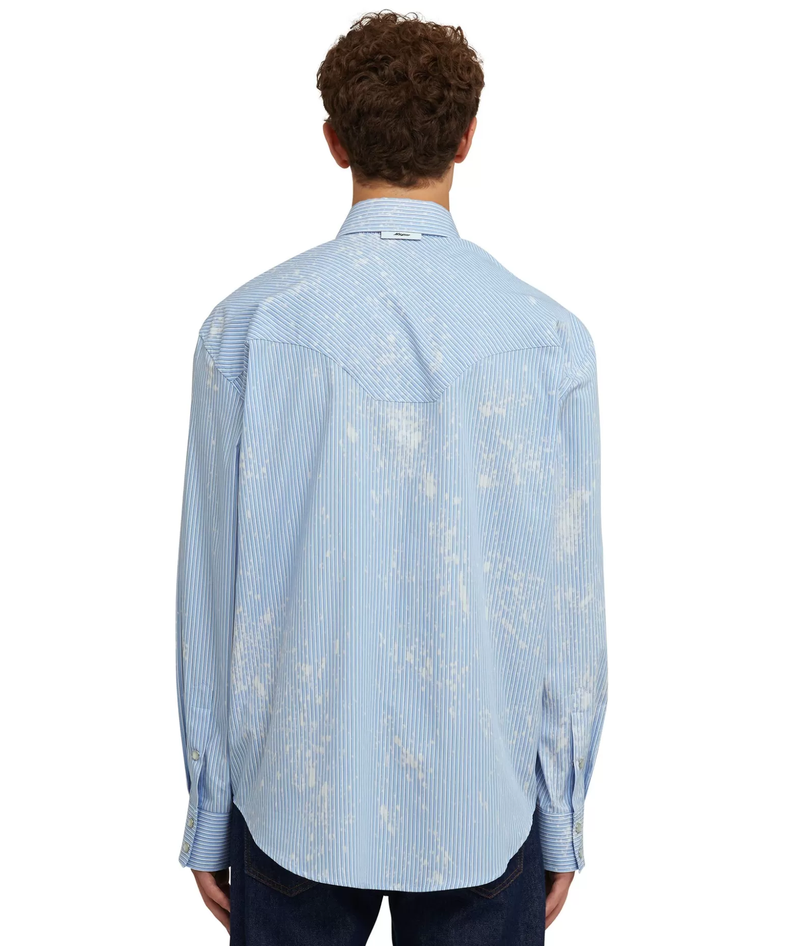 Uomo MSGM Camicia A Righe In Cotone Organico Popeline Con Lavaggio Bleached