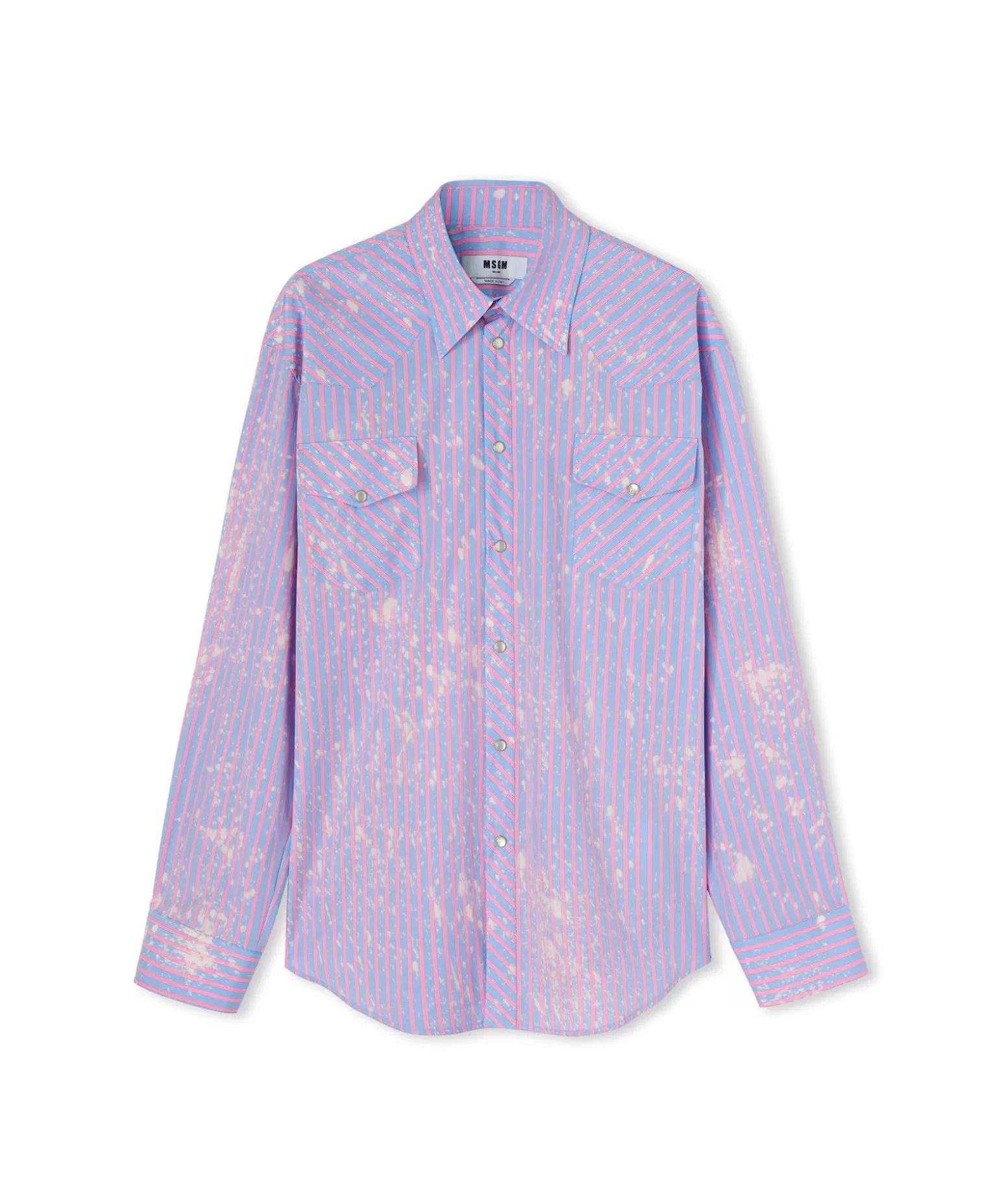 Uomo MSGM Camicia A Righe In Cotone Organico Popeline Con Lavaggio Bleached