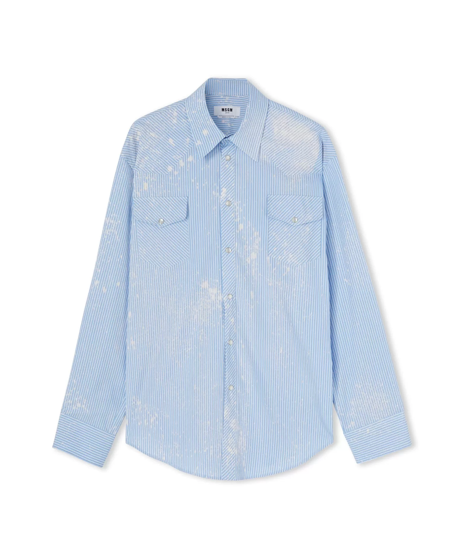 Uomo MSGM Camicia A Righe In Cotone Organico Popeline Con Lavaggio Bleached