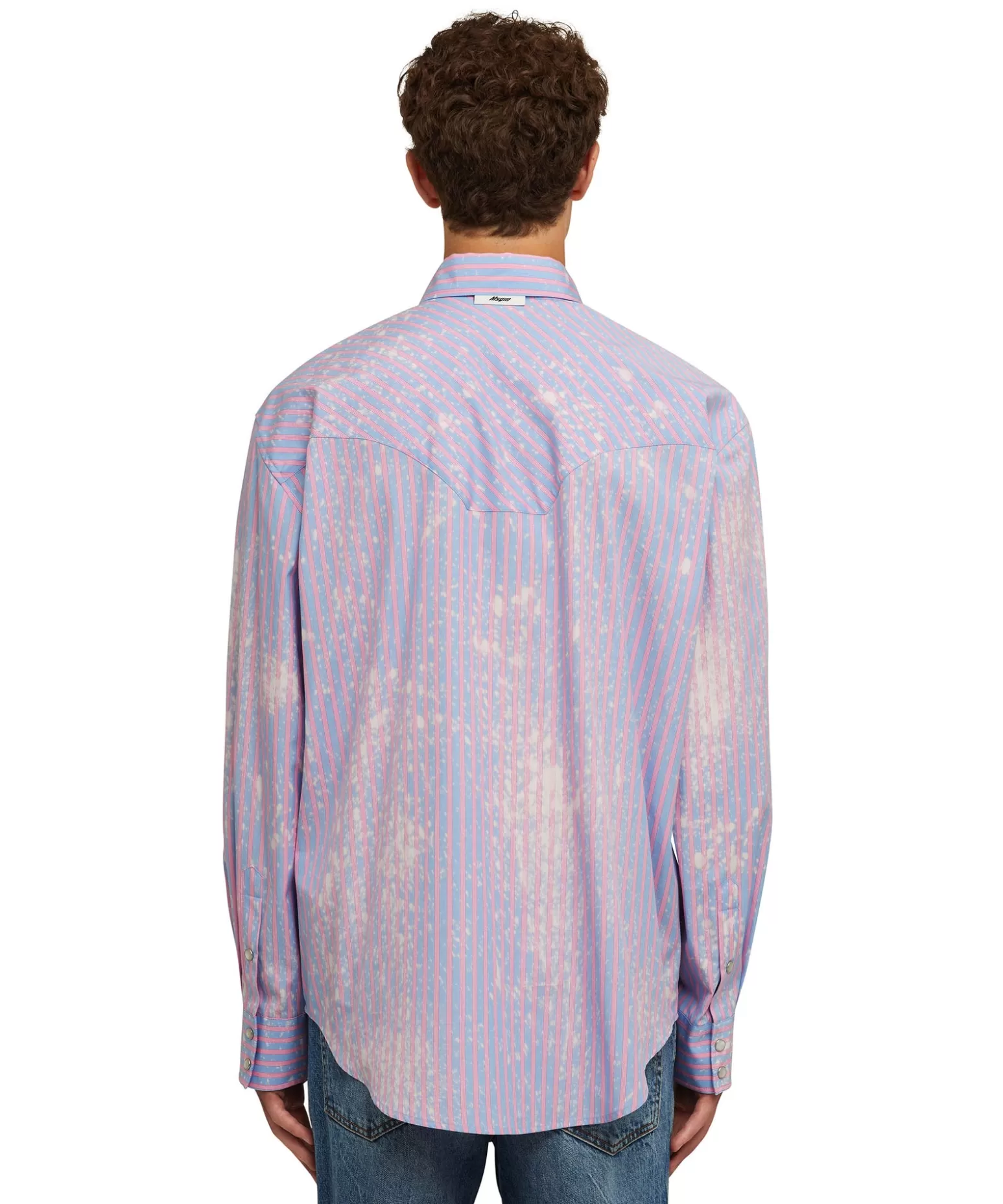 Uomo MSGM Camicia A Righe In Cotone Organico Popeline Con Lavaggio Bleached