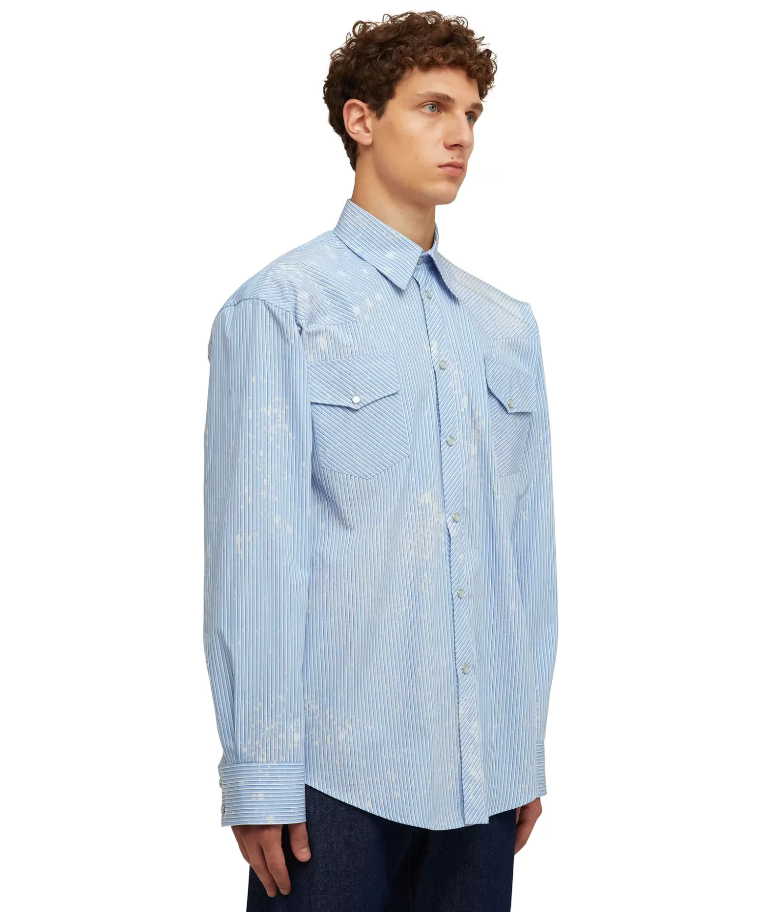 Uomo MSGM Camicia A Righe In Cotone Organico Popeline Con Lavaggio Bleached