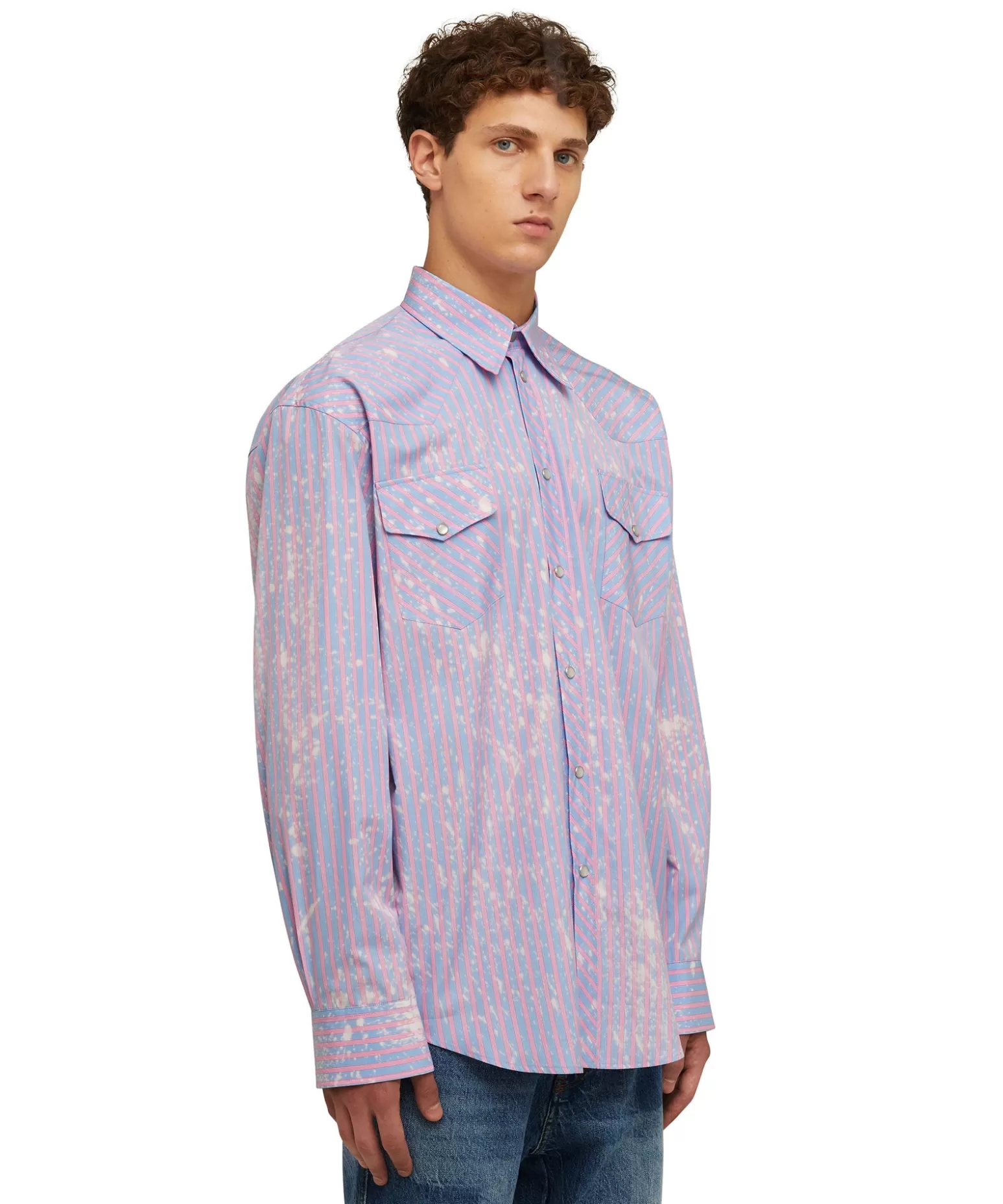 Uomo MSGM Camicia A Righe In Cotone Organico Popeline Con Lavaggio Bleached