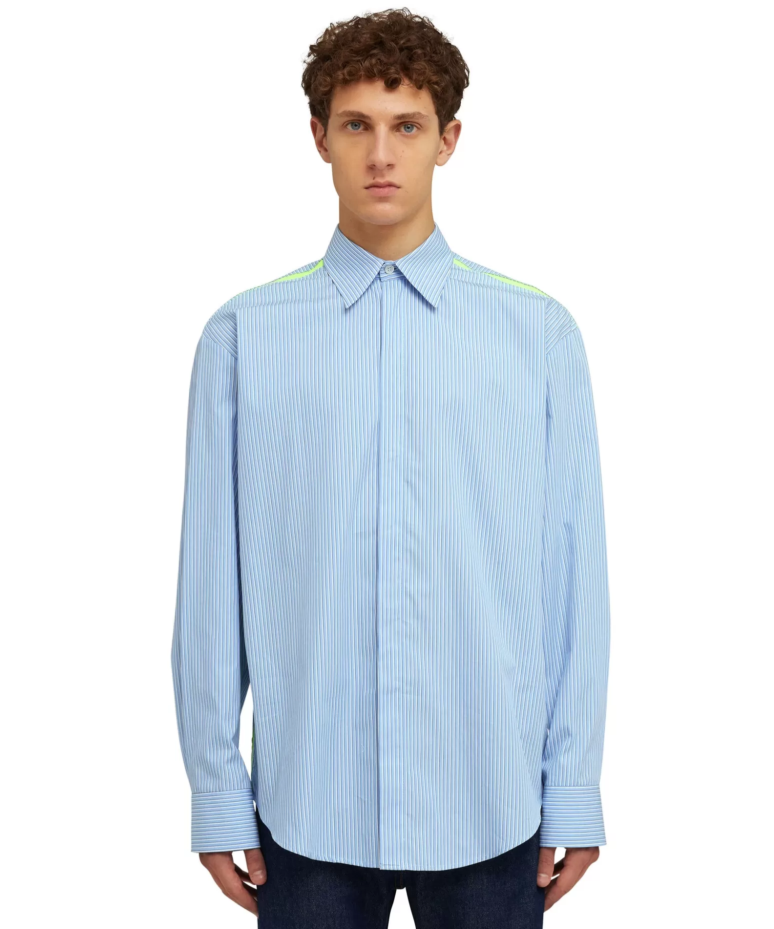 Uomo MSGM Camicia Bacchettata In Cotone Popeline Con Dettaglio Bande A Contrasto