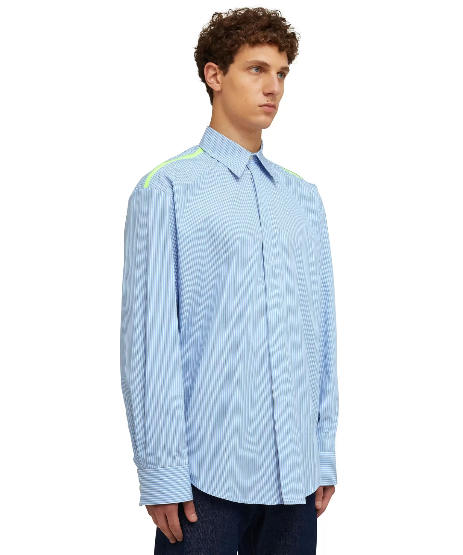 Uomo MSGM Camicia Bacchettata In Cotone Popeline Con Dettaglio Bande A Contrasto
