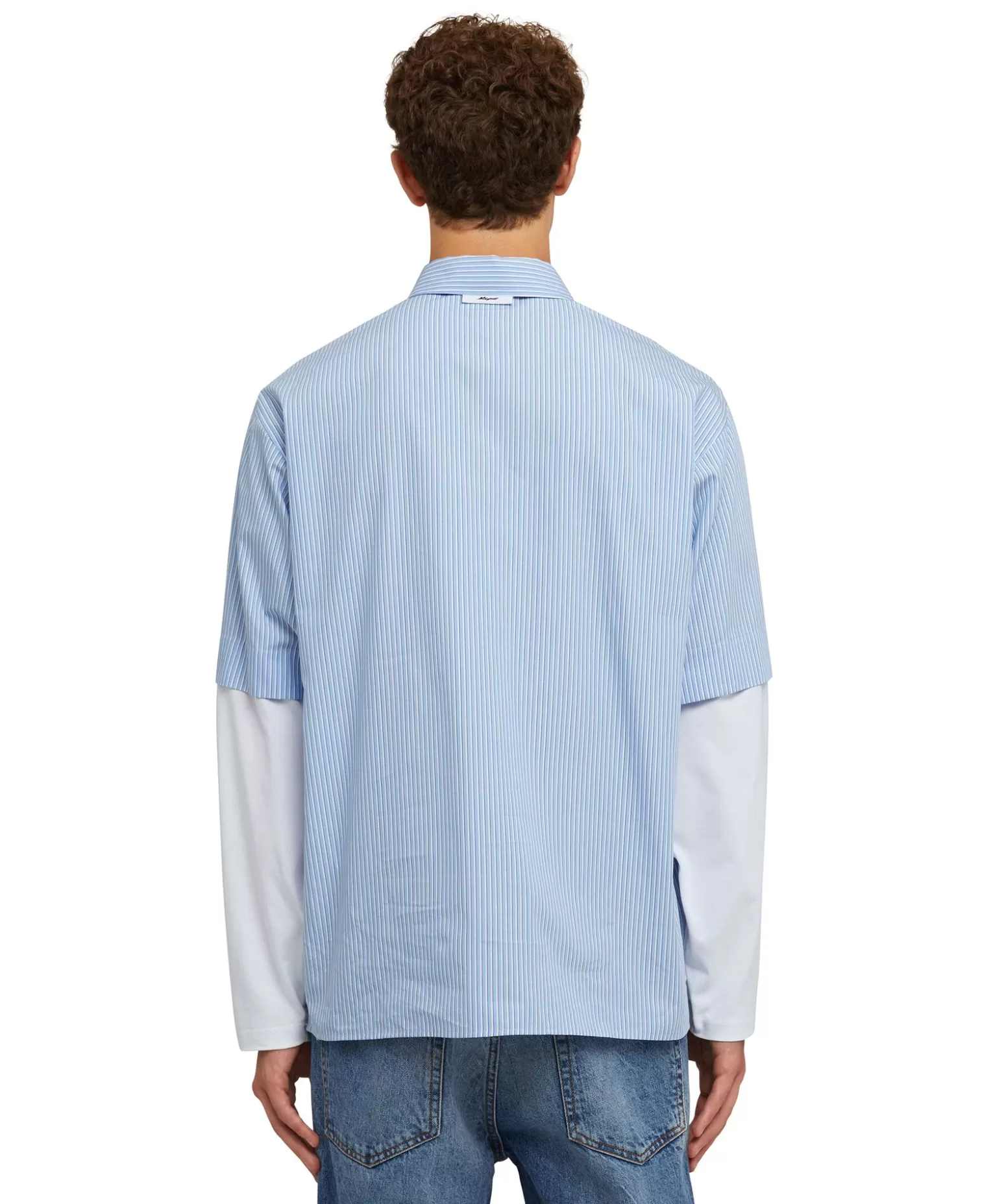 Uomo MSGM Camicia Bacchettata In Cotone Popeline Con Maniche Maglietta Incorporate