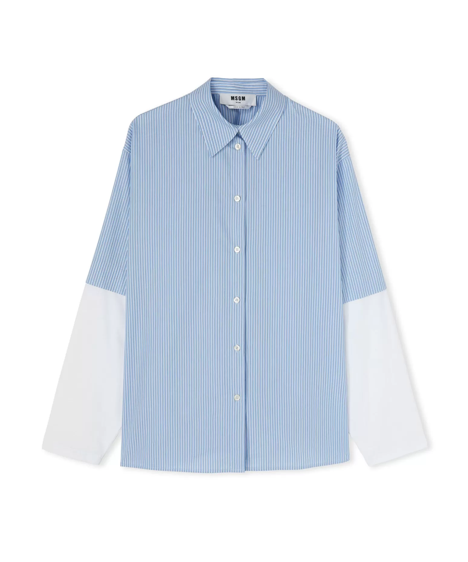 Uomo MSGM Camicia Bacchettata In Cotone Popeline Con Maniche Maglietta Incorporate