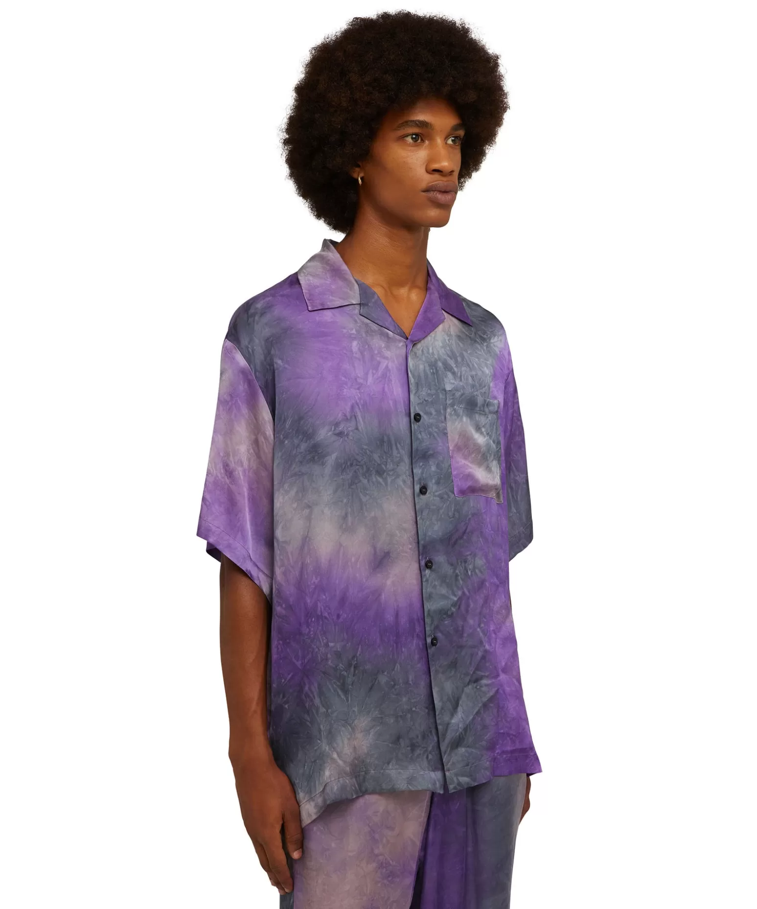 Uomo MSGM Camicia Fluida In Viscosa Tie Dye A Maniche Corte