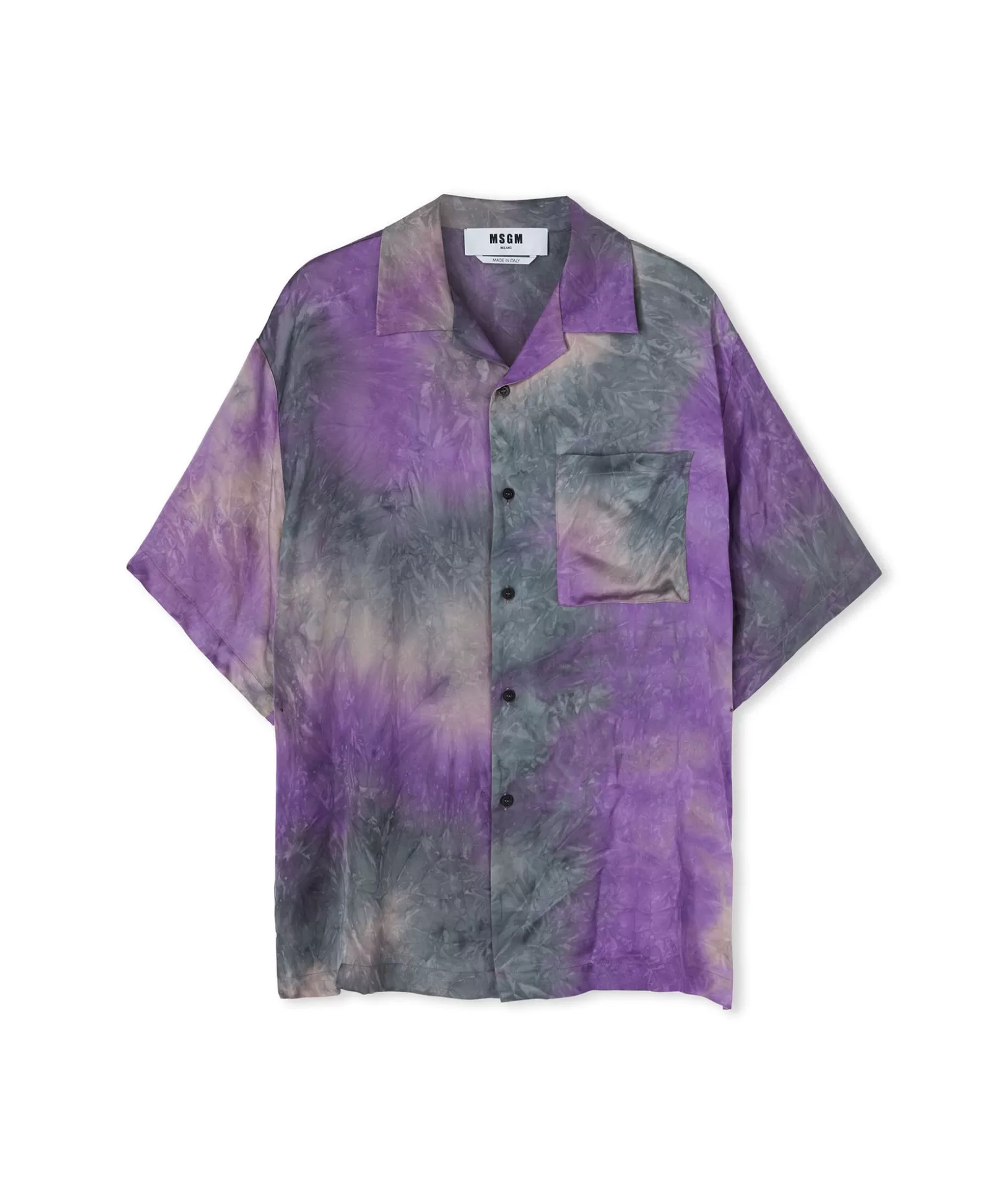 Uomo MSGM Camicia Fluida In Viscosa Tie Dye A Maniche Corte