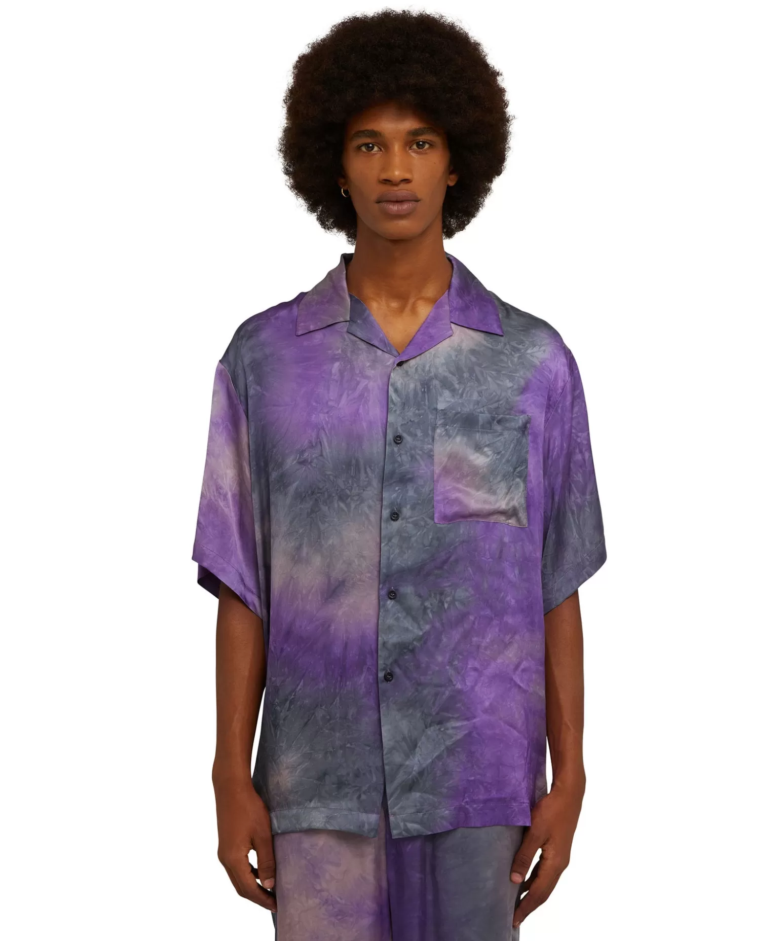 Uomo MSGM Camicia Fluida In Viscosa Tie Dye A Maniche Corte