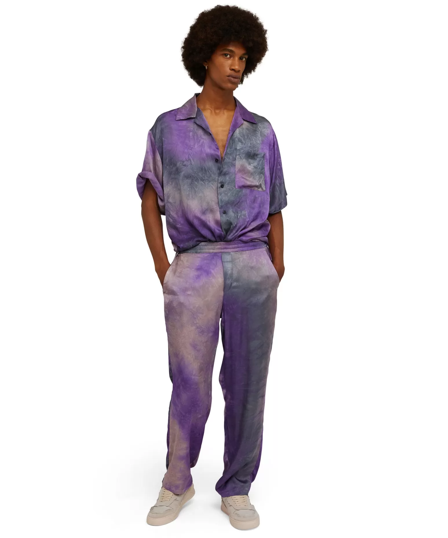 Uomo MSGM Camicia Fluida In Viscosa Tie Dye A Maniche Corte