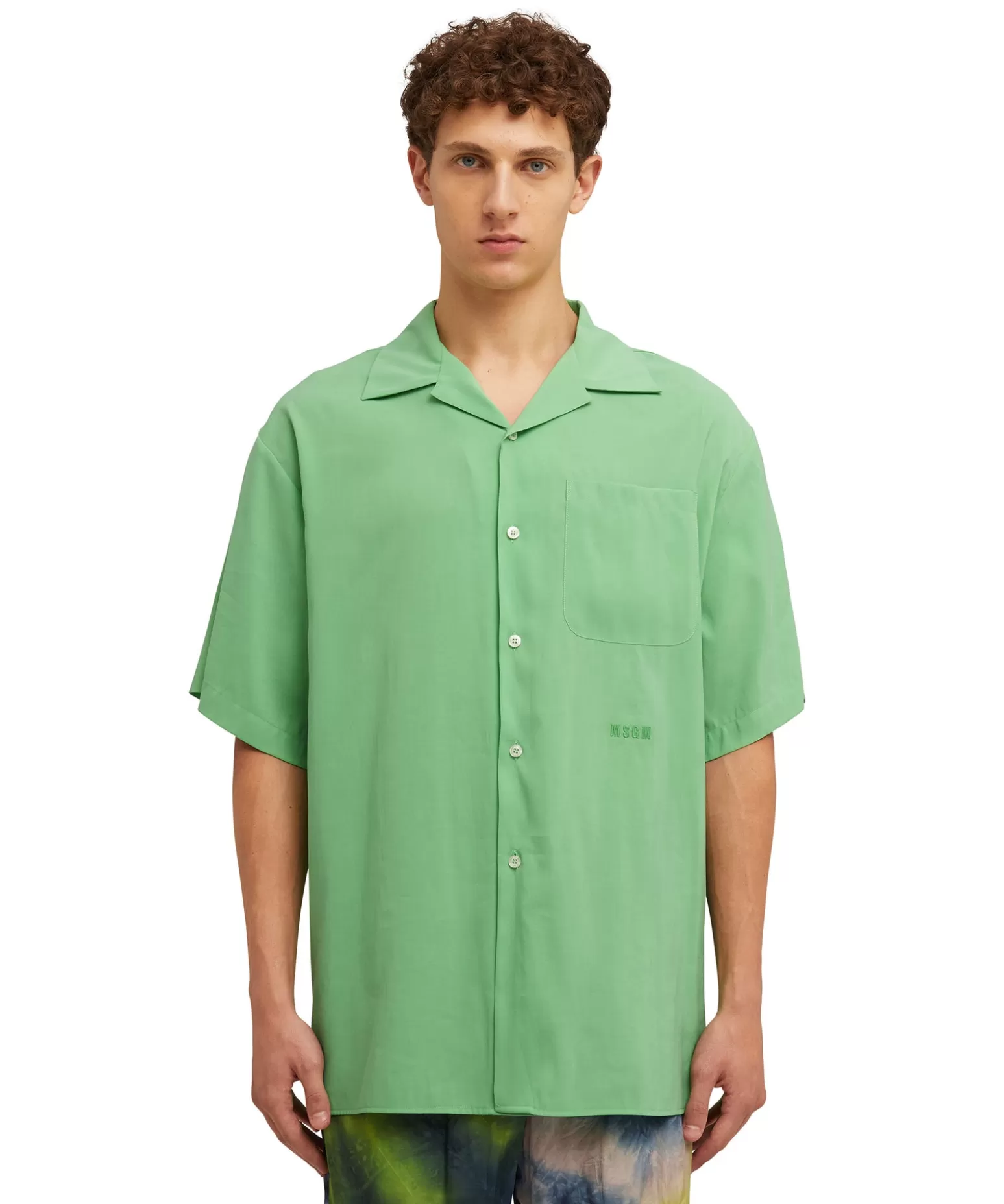 Uomo MSGM Camicia Fluida In Viscosa Tinta Unita A Maniche Corte