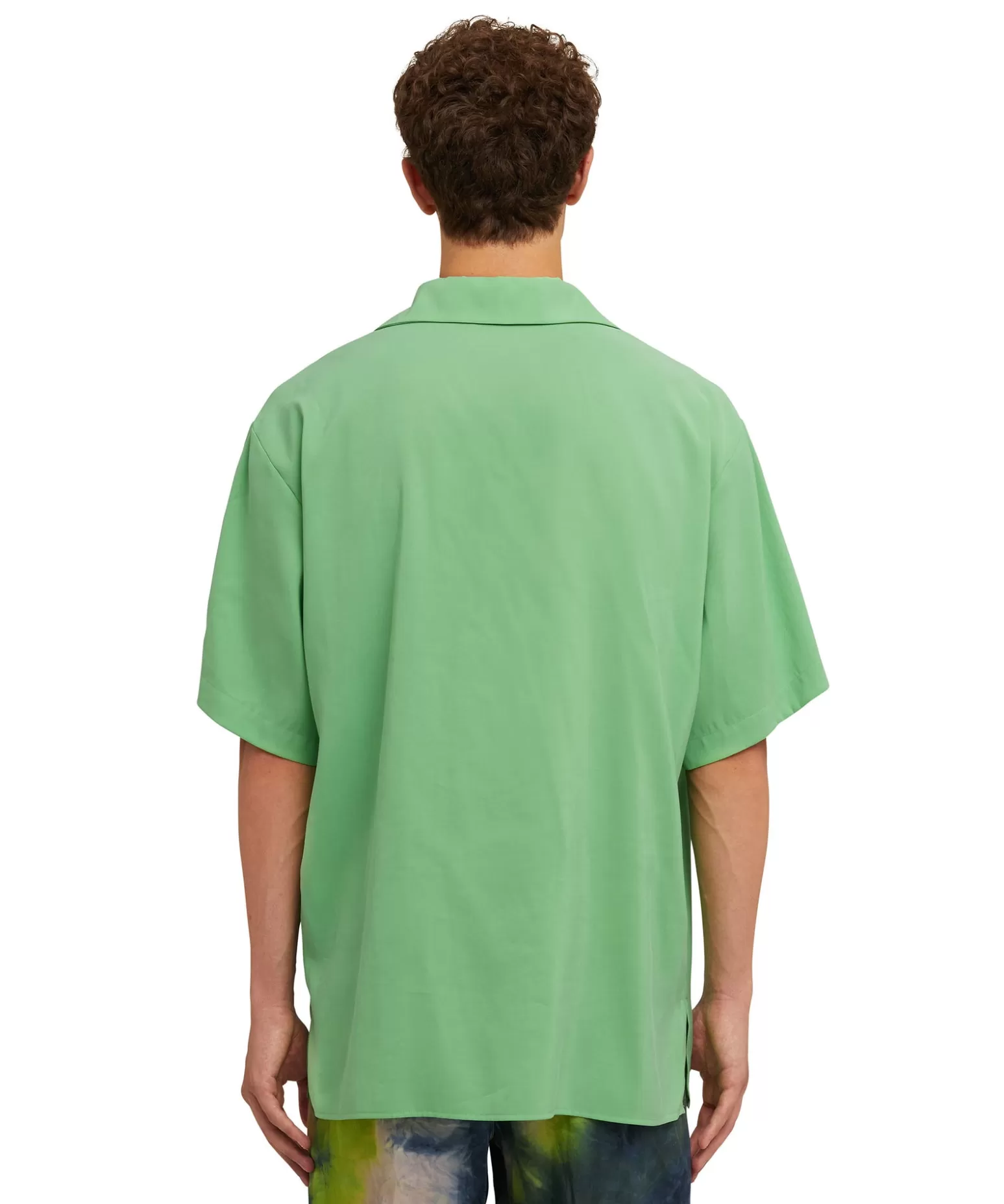 Uomo MSGM Camicia Fluida In Viscosa Tinta Unita A Maniche Corte