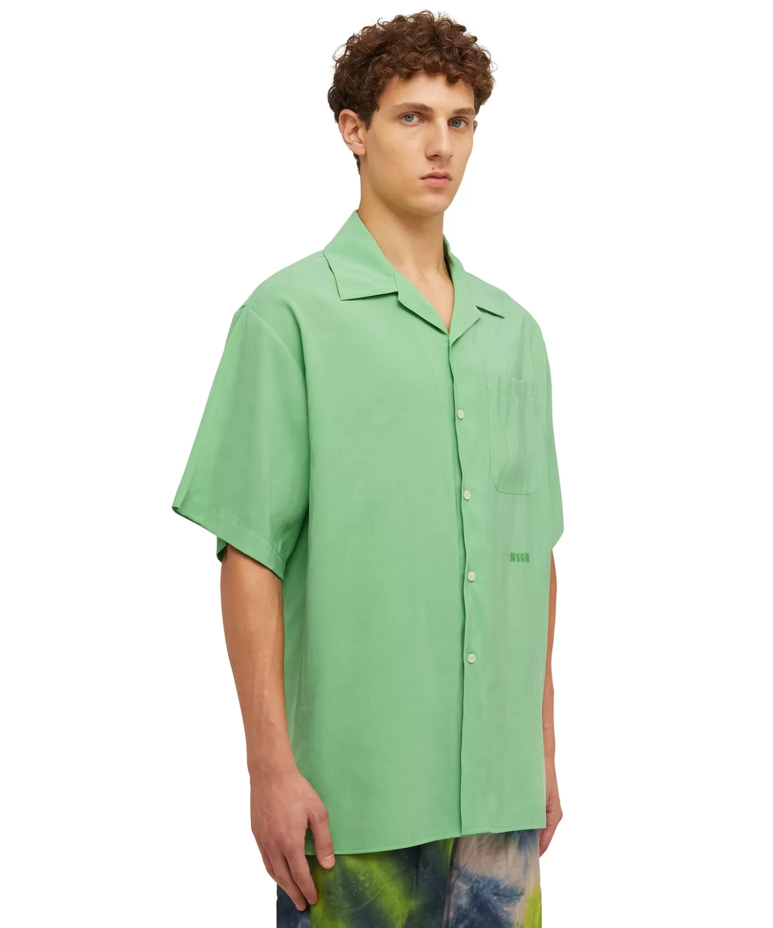 Uomo MSGM Camicia Fluida In Viscosa Tinta Unita A Maniche Corte