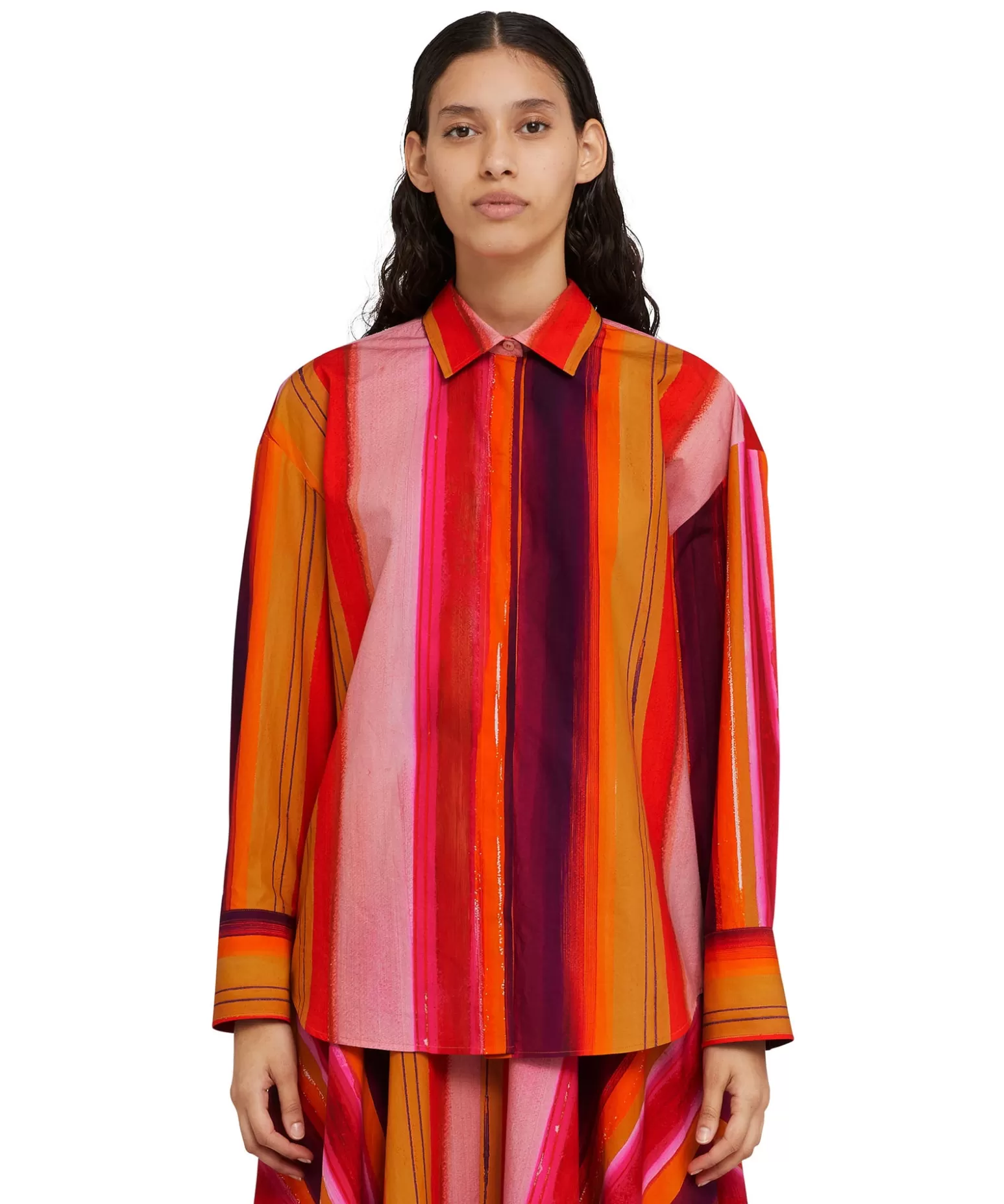 Donna MSGM Camicia In Cotone Con Fantasia "Brushed Stripes"