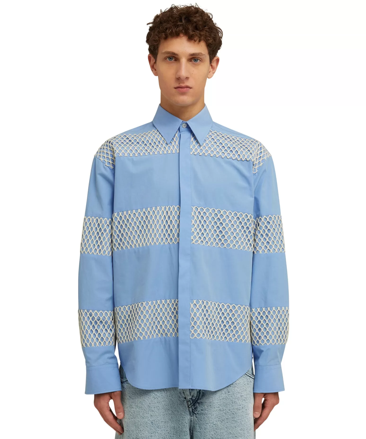Uomo MSGM Camicia In Cotone Organico Popeline Con Dettagli In Rete