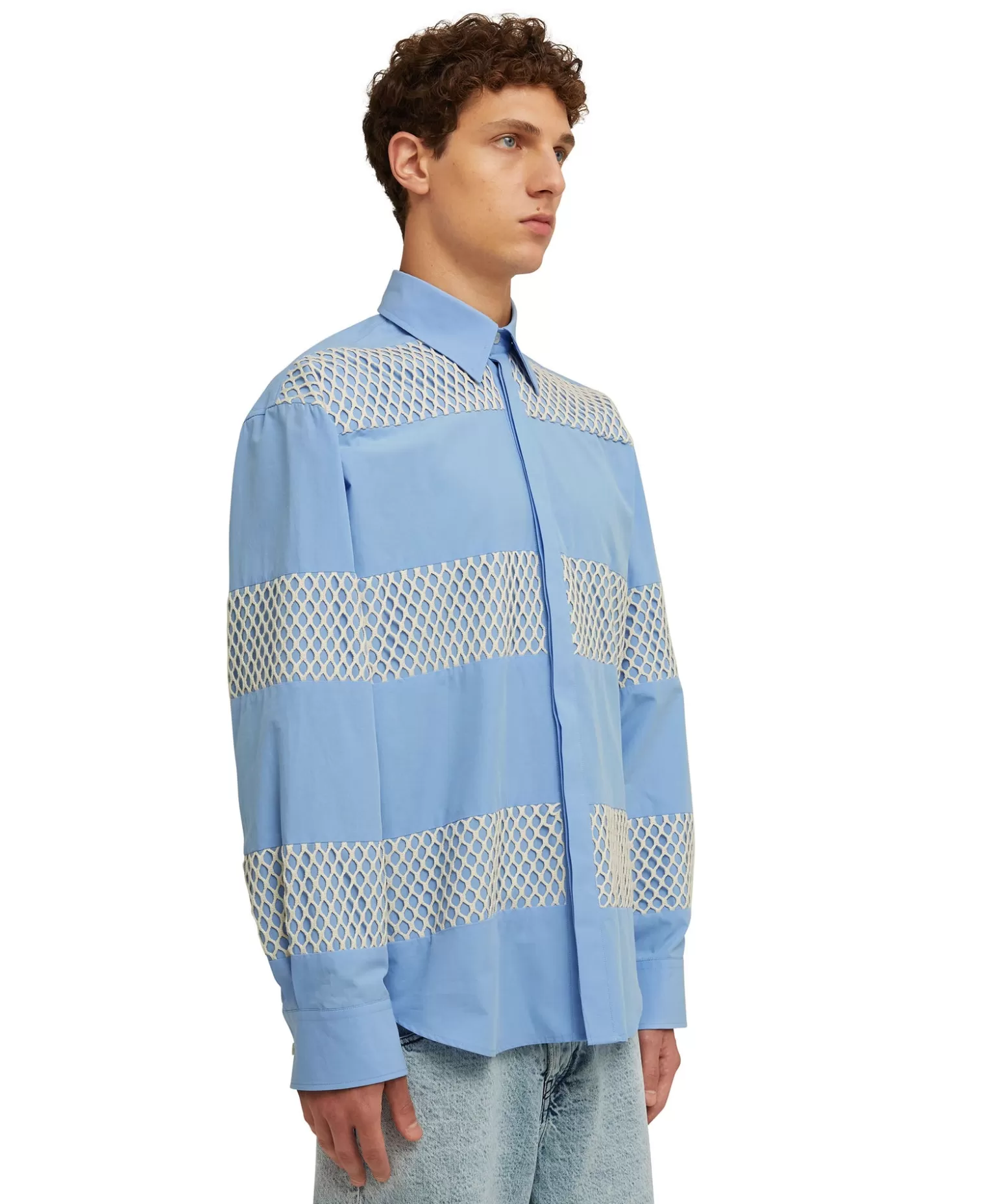 Uomo MSGM Camicia In Cotone Organico Popeline Con Dettagli In Rete