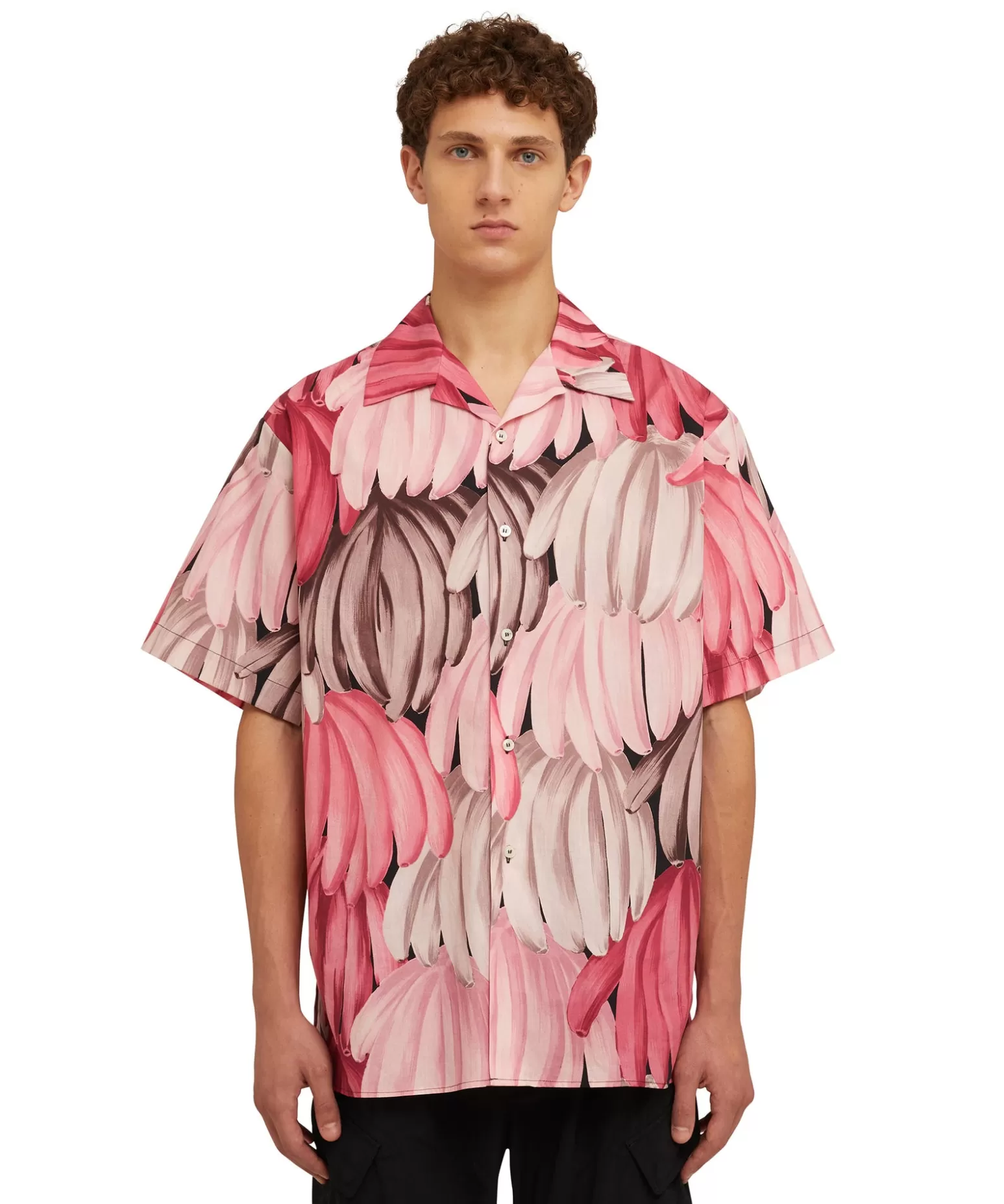 Uomo MSGM Camicia In Cotone Popeline Con Stampa "Bananas"