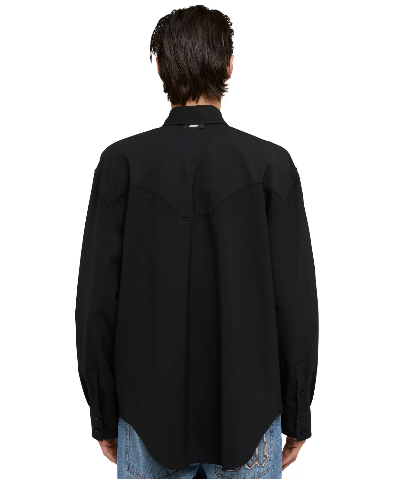 Uomo MSGM Camicia In Fresco Lana Tinta Unita Con Dettagli Western