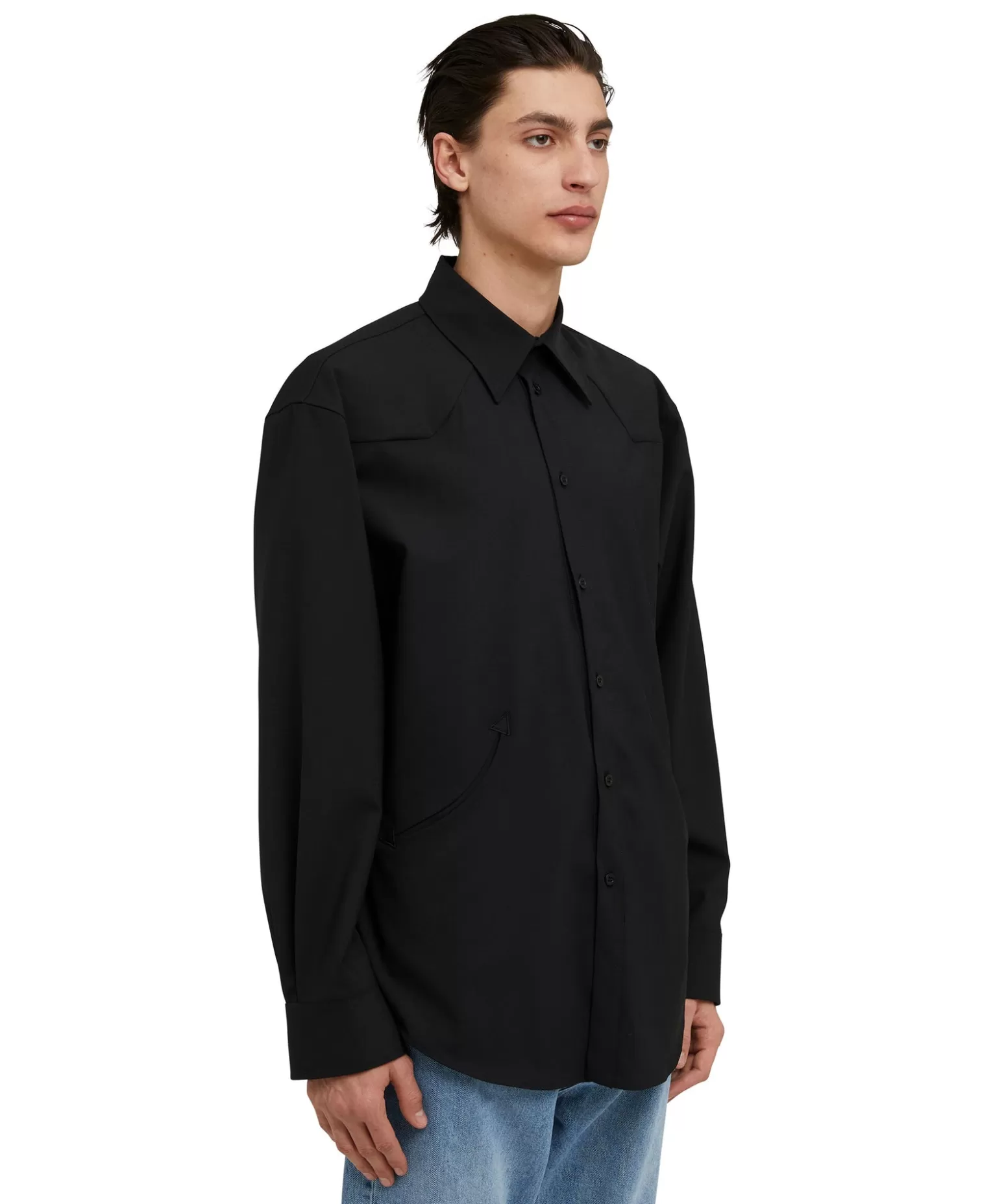 Uomo MSGM Camicia In Fresco Lana Tinta Unita Con Dettagli Western