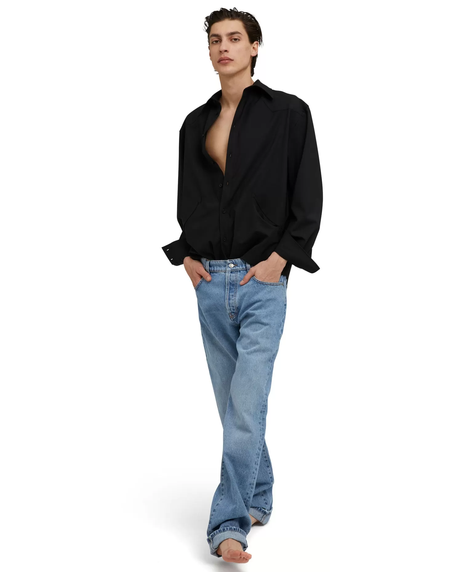 Uomo MSGM Camicia In Fresco Lana Tinta Unita Con Dettagli Western