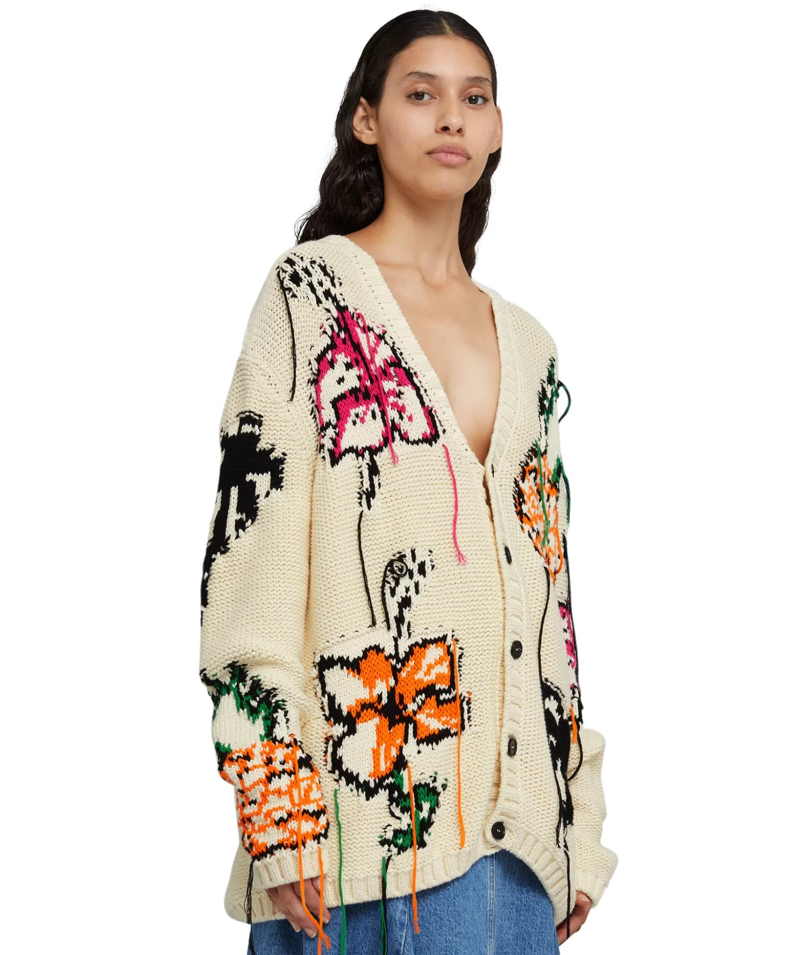 Donna MSGM Cardigan In Cotone Con Motivo Ad Intarsio