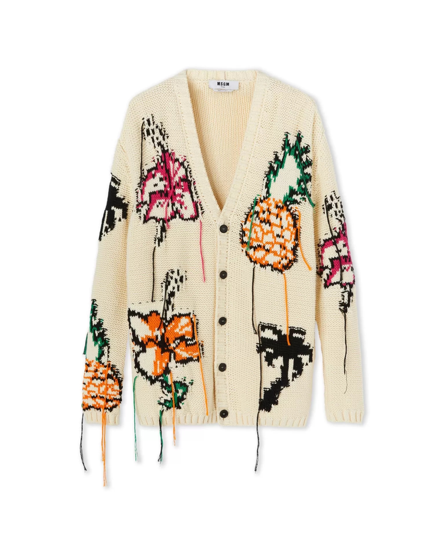 Donna MSGM Cardigan In Cotone Con Motivo Ad Intarsio