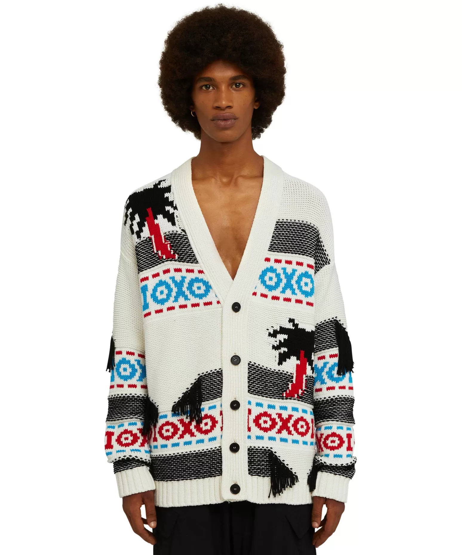 Uomo MSGM Cardigan In Cotone Jacquard Con Motivo Ad Intarsio "Palms Ikat"