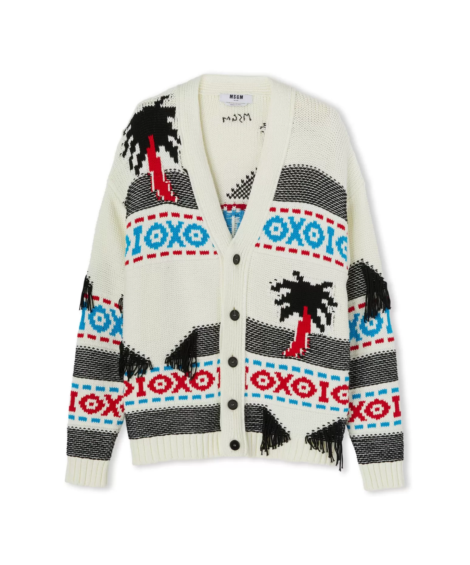 Donna MSGM Cardigan In Cotone Jacquard Con Motivo Ad Intarsio "Palms Ikat"