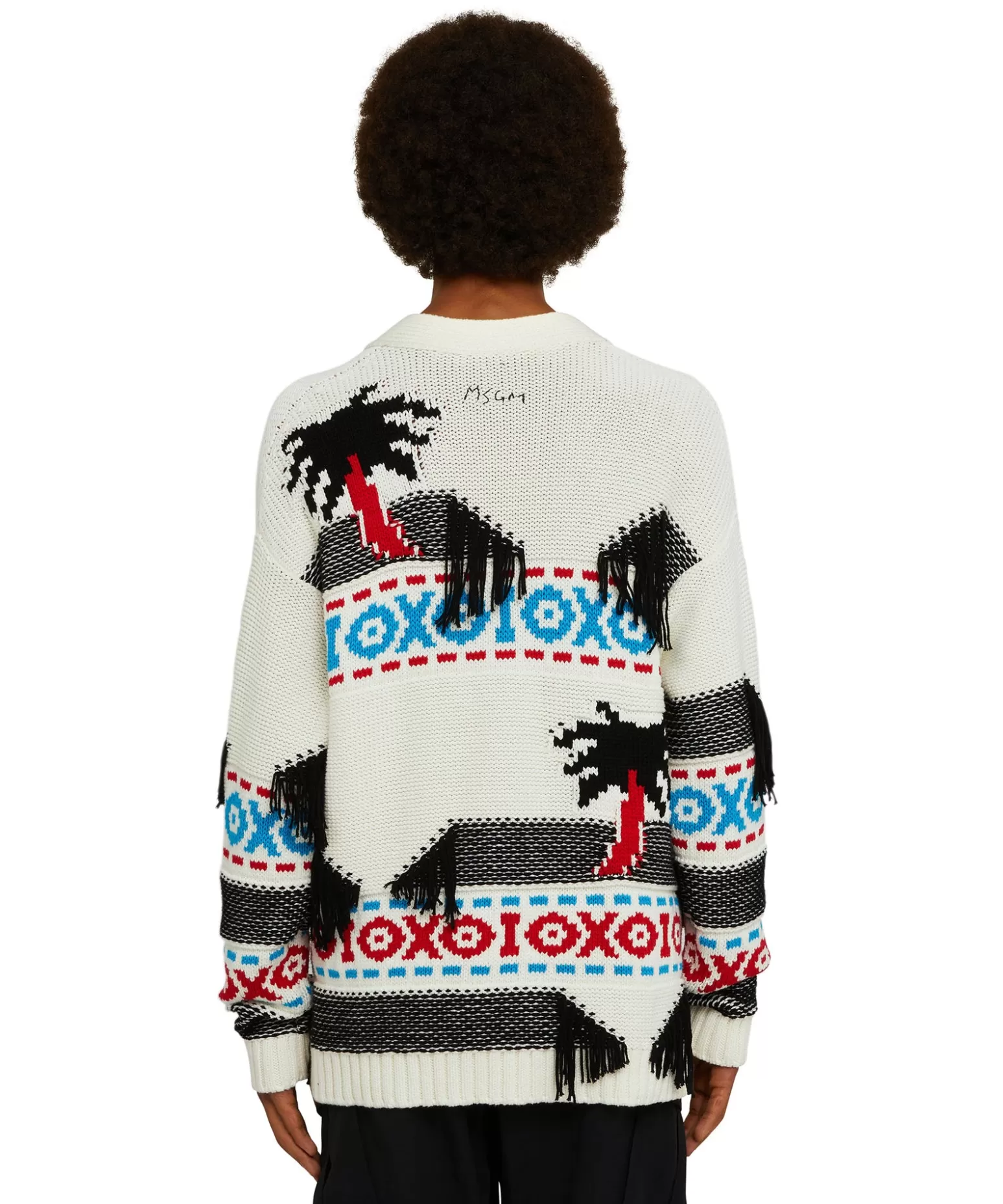 Donna MSGM Cardigan In Cotone Jacquard Con Motivo Ad Intarsio "Palms Ikat"